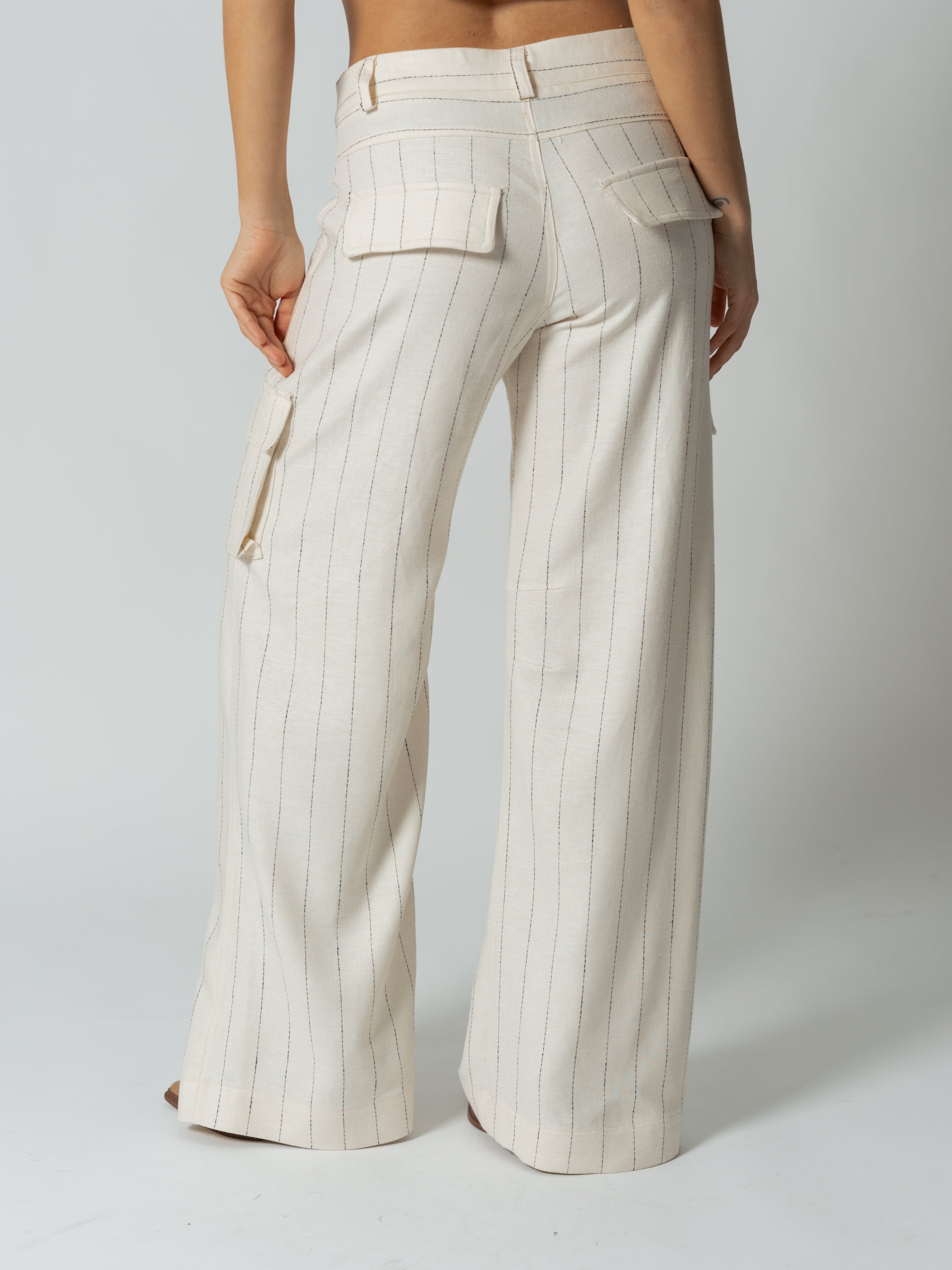 WHITE STRIPED CARGO TROUSERS