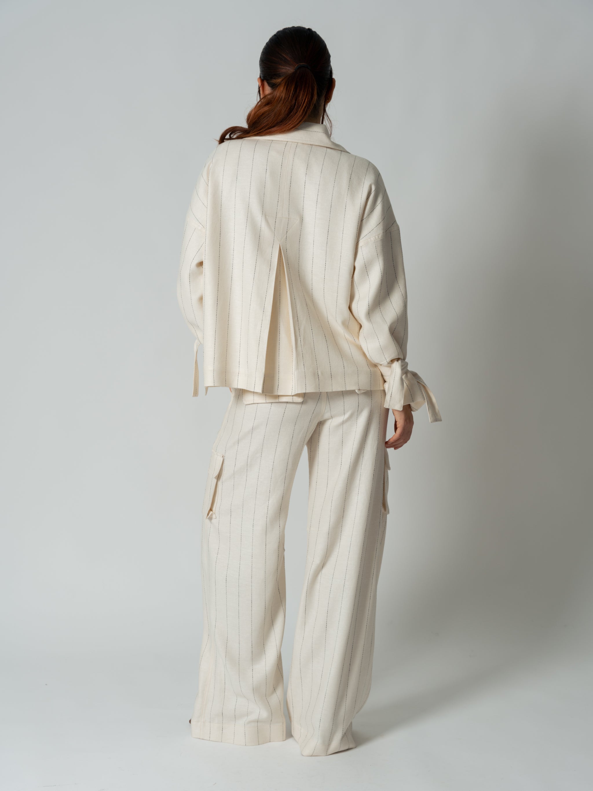 WHITE STRIPED CARGO TROUSERS