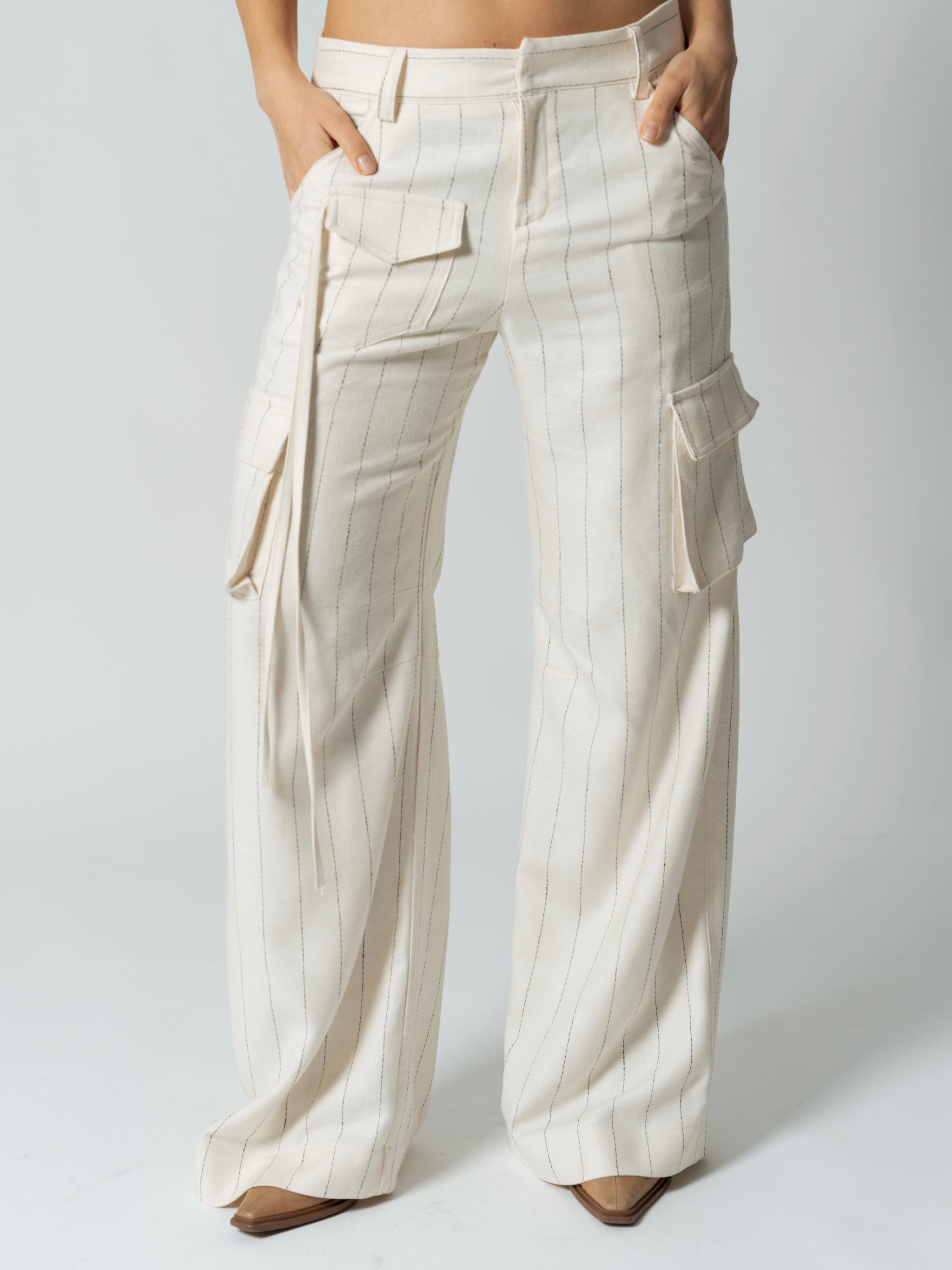 WHITE STRIPED CARGO TROUSERS