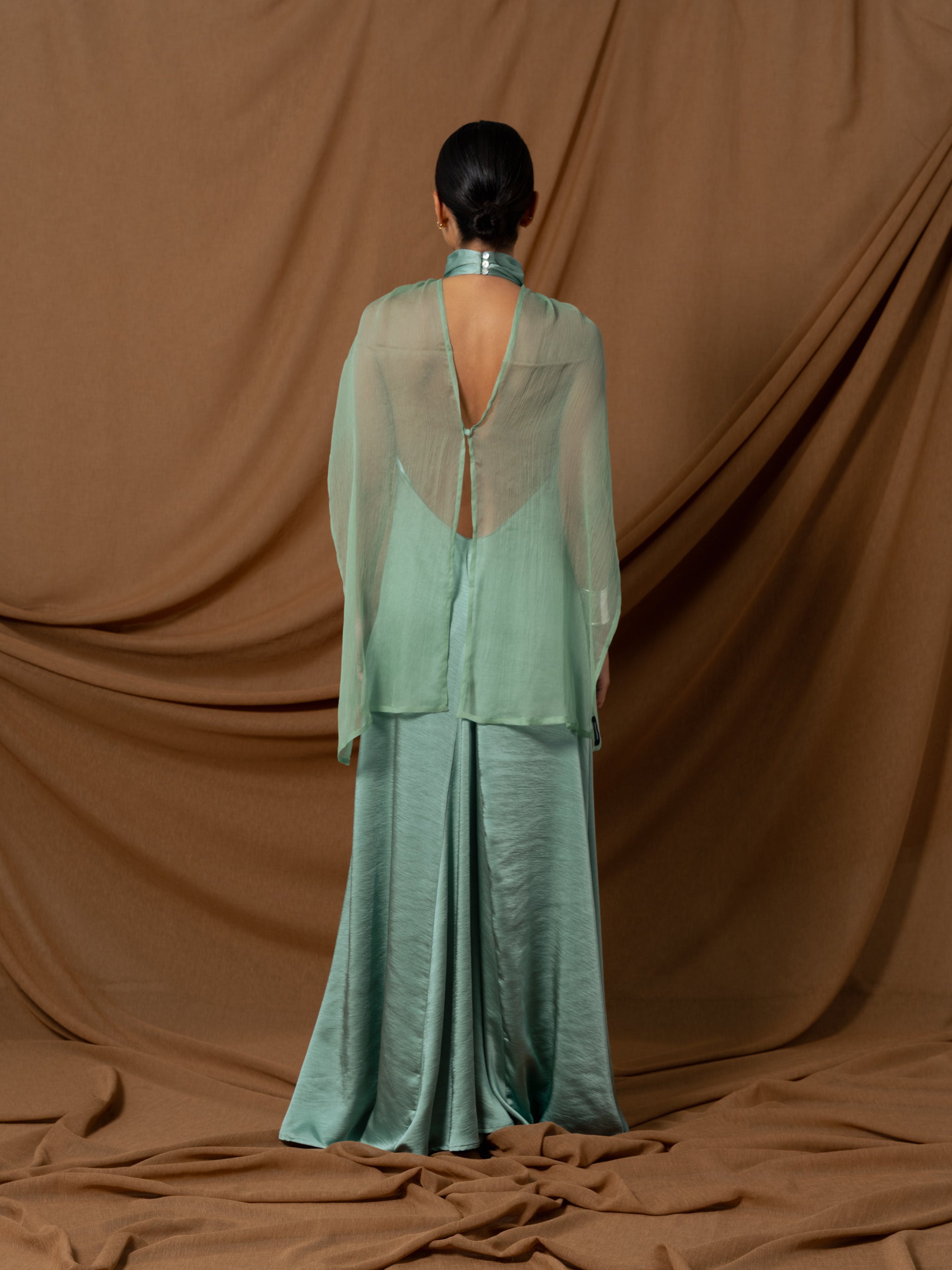 WATER GREEN SILK CAPE