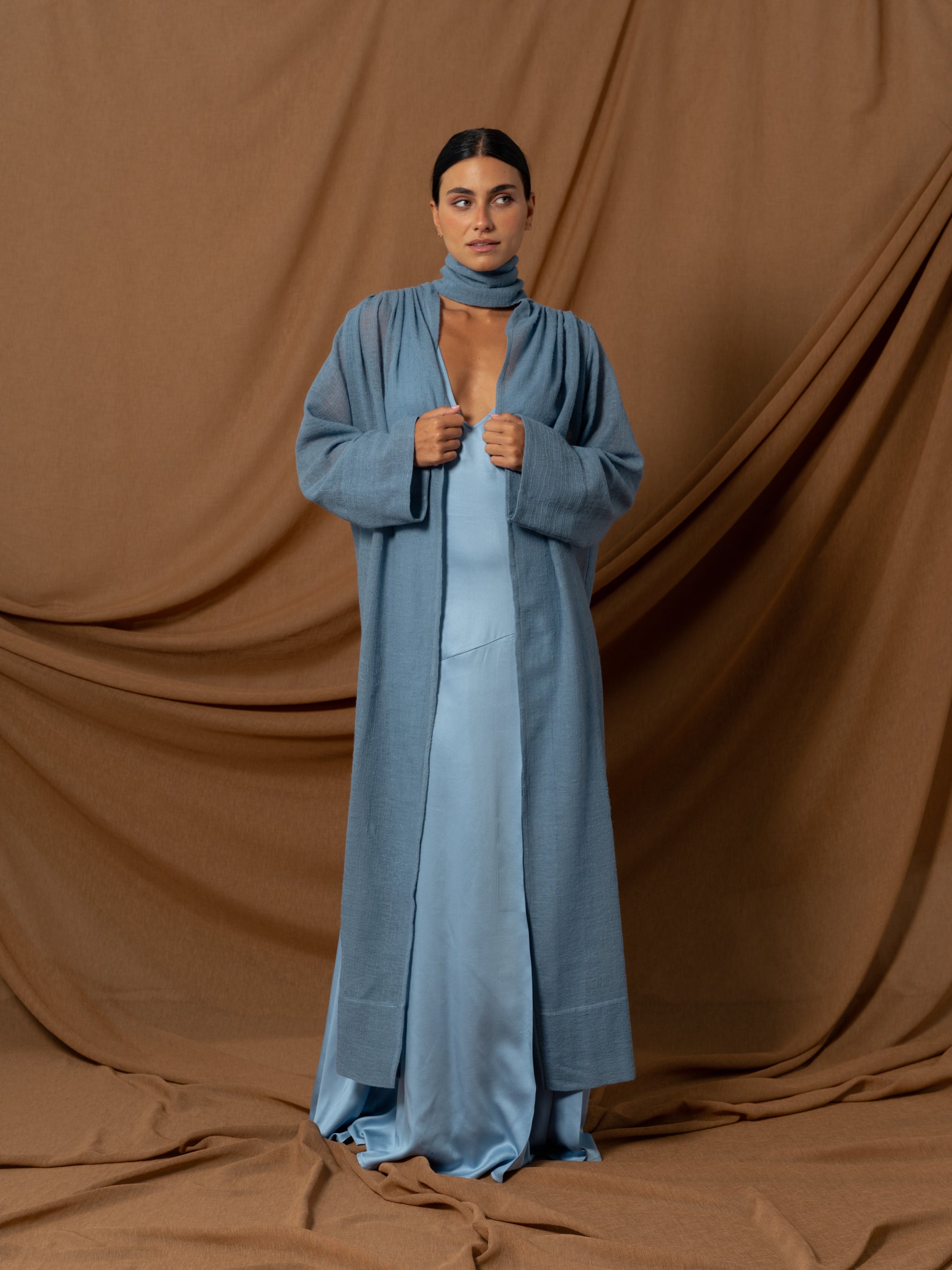 LIGHT BLUE WOOL KAFTAN