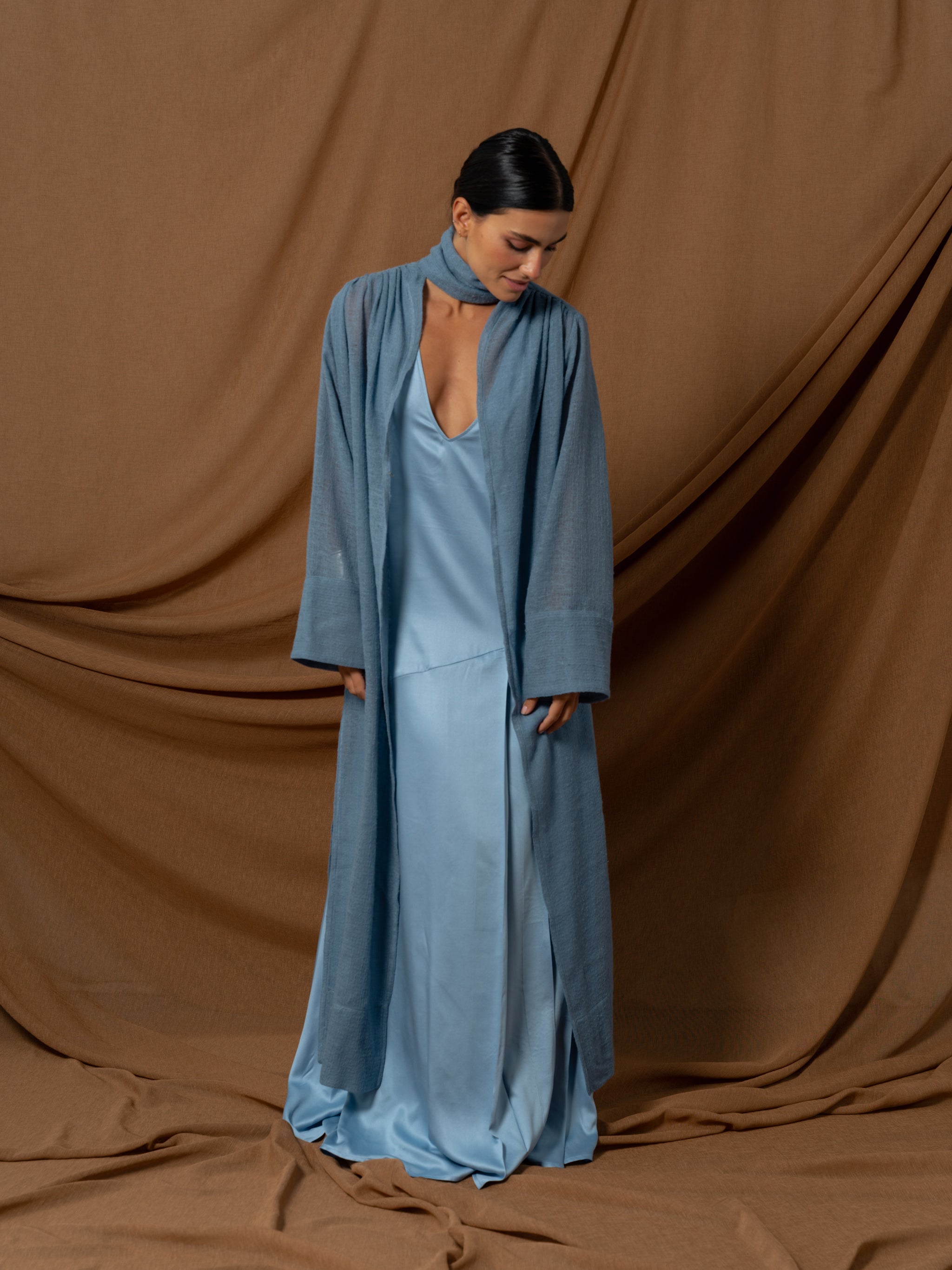 LIGHT BLUE WOOL KAFTAN