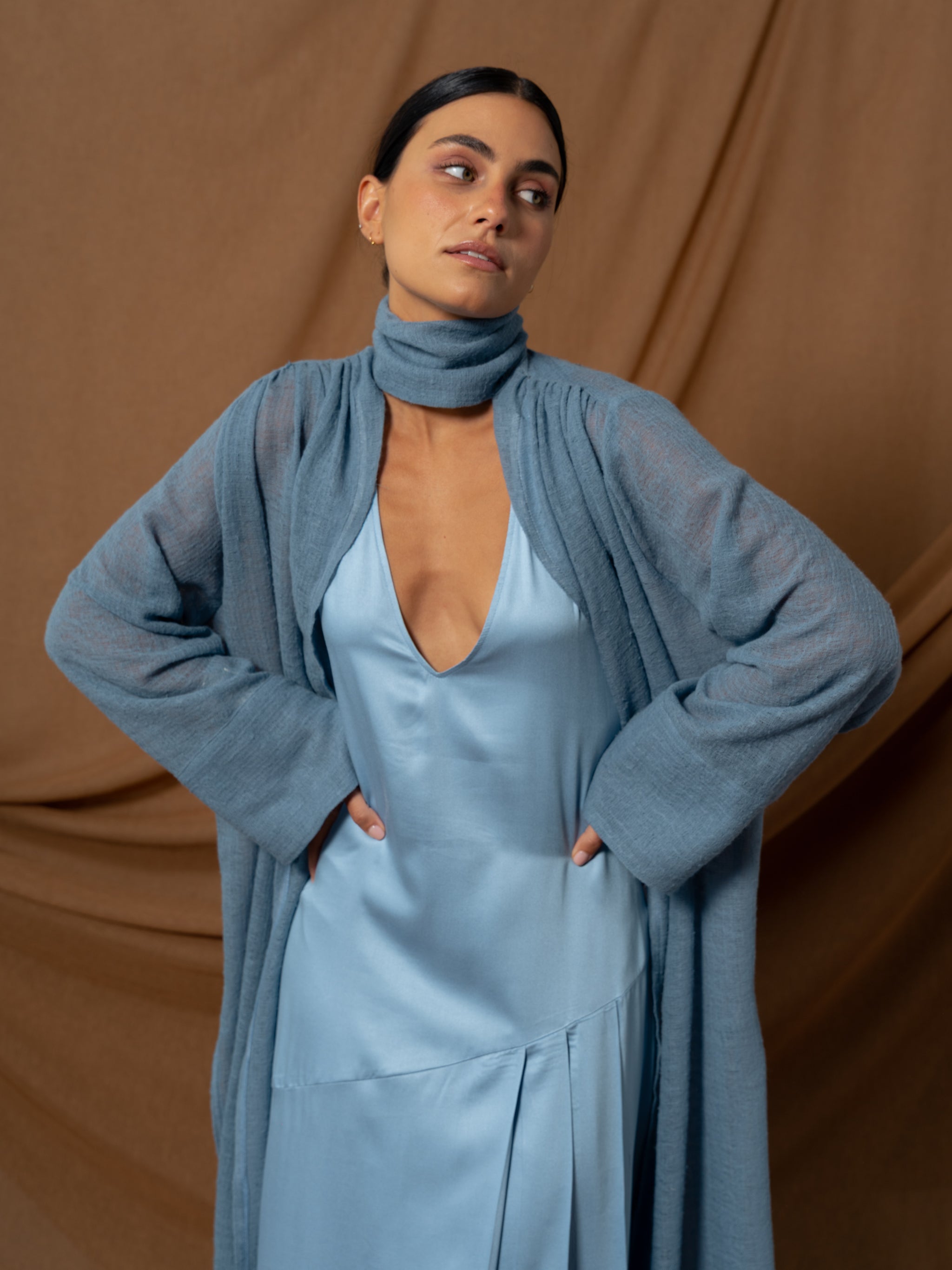 LIGHT BLUE WOOL KAFTAN