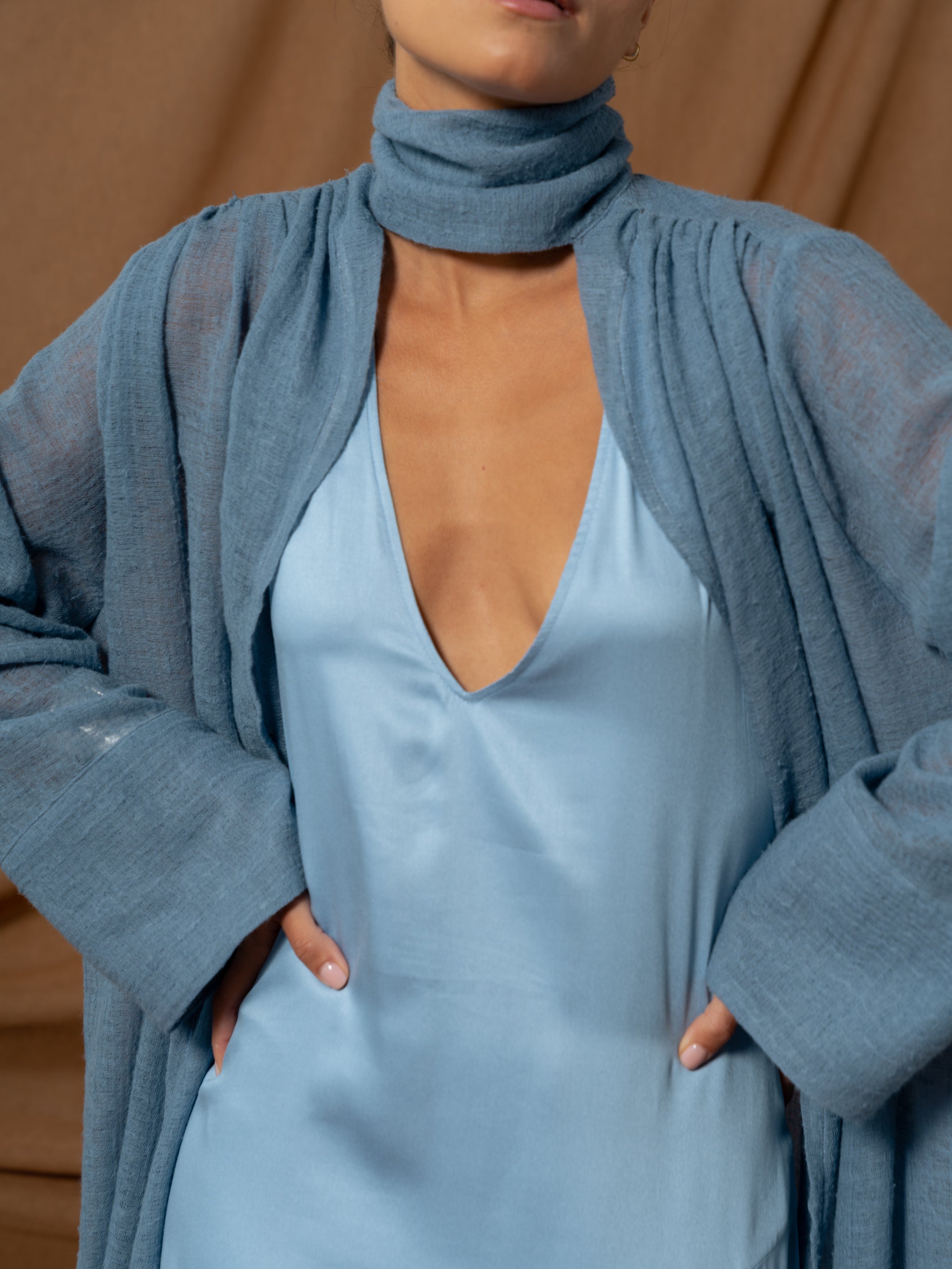 LIGHT BLUE WOOL KAFTAN