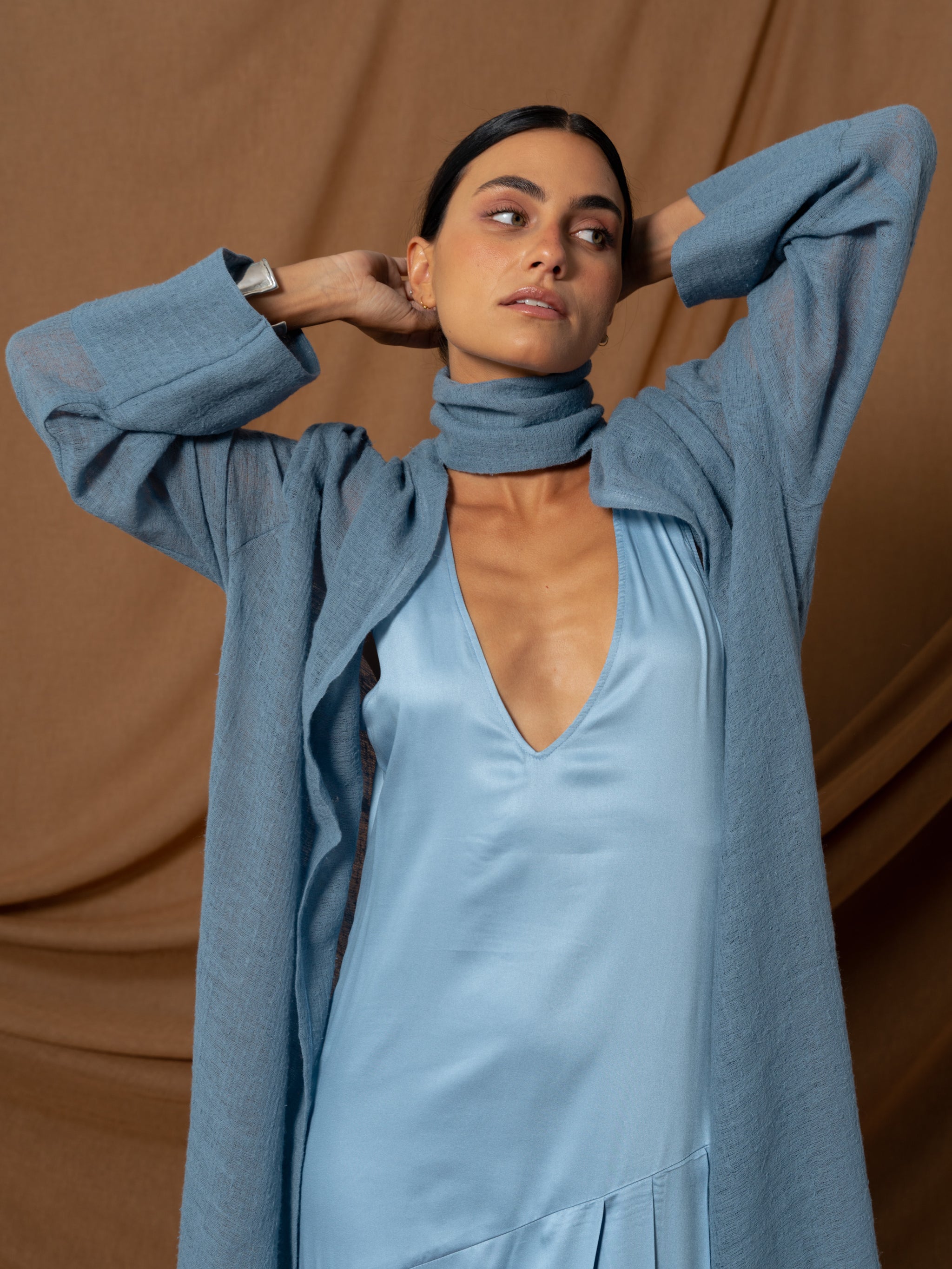 LIGHT BLUE WOOL KAFTAN