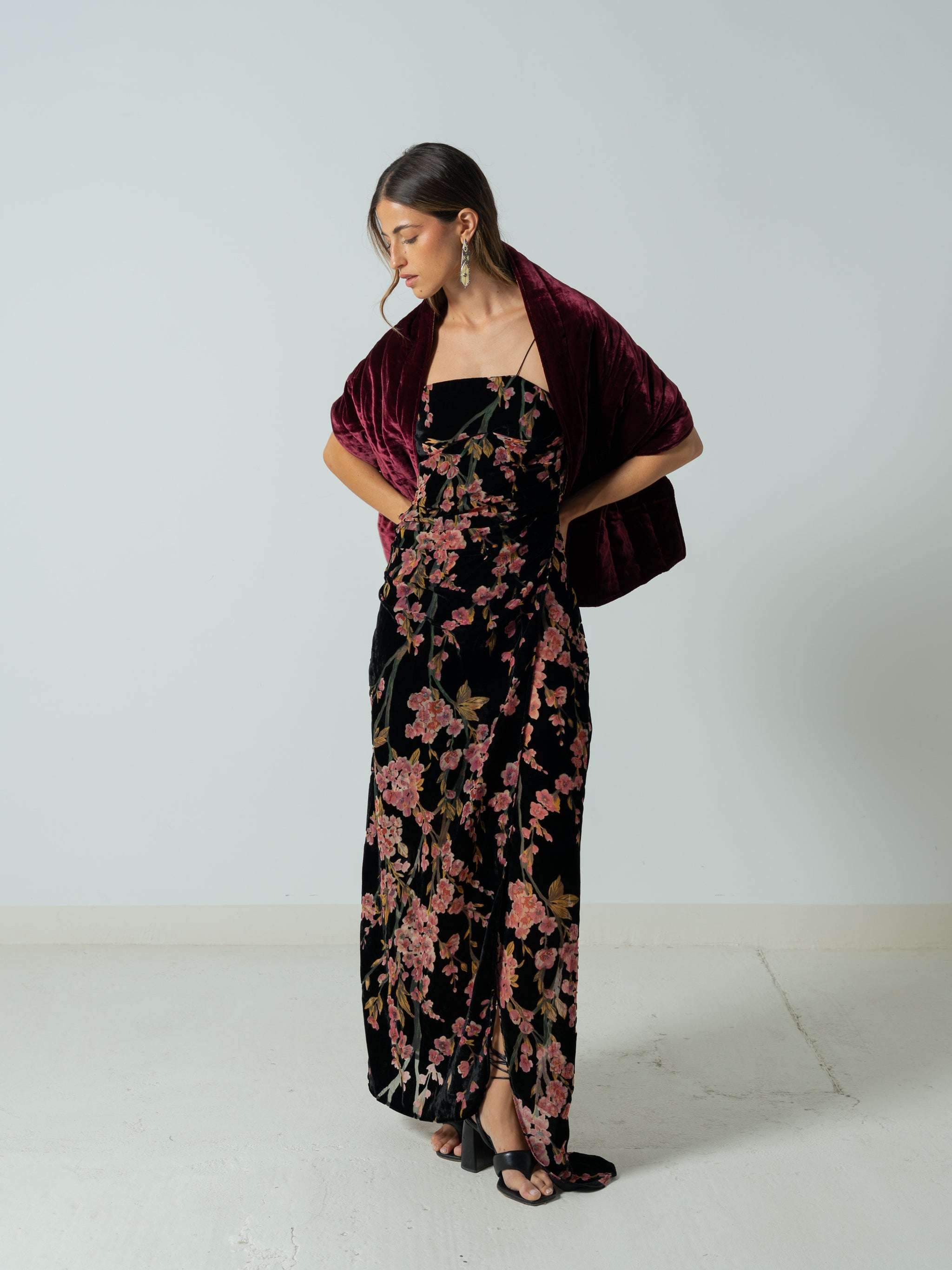 BURGUNDY SILK VELVET CAPE