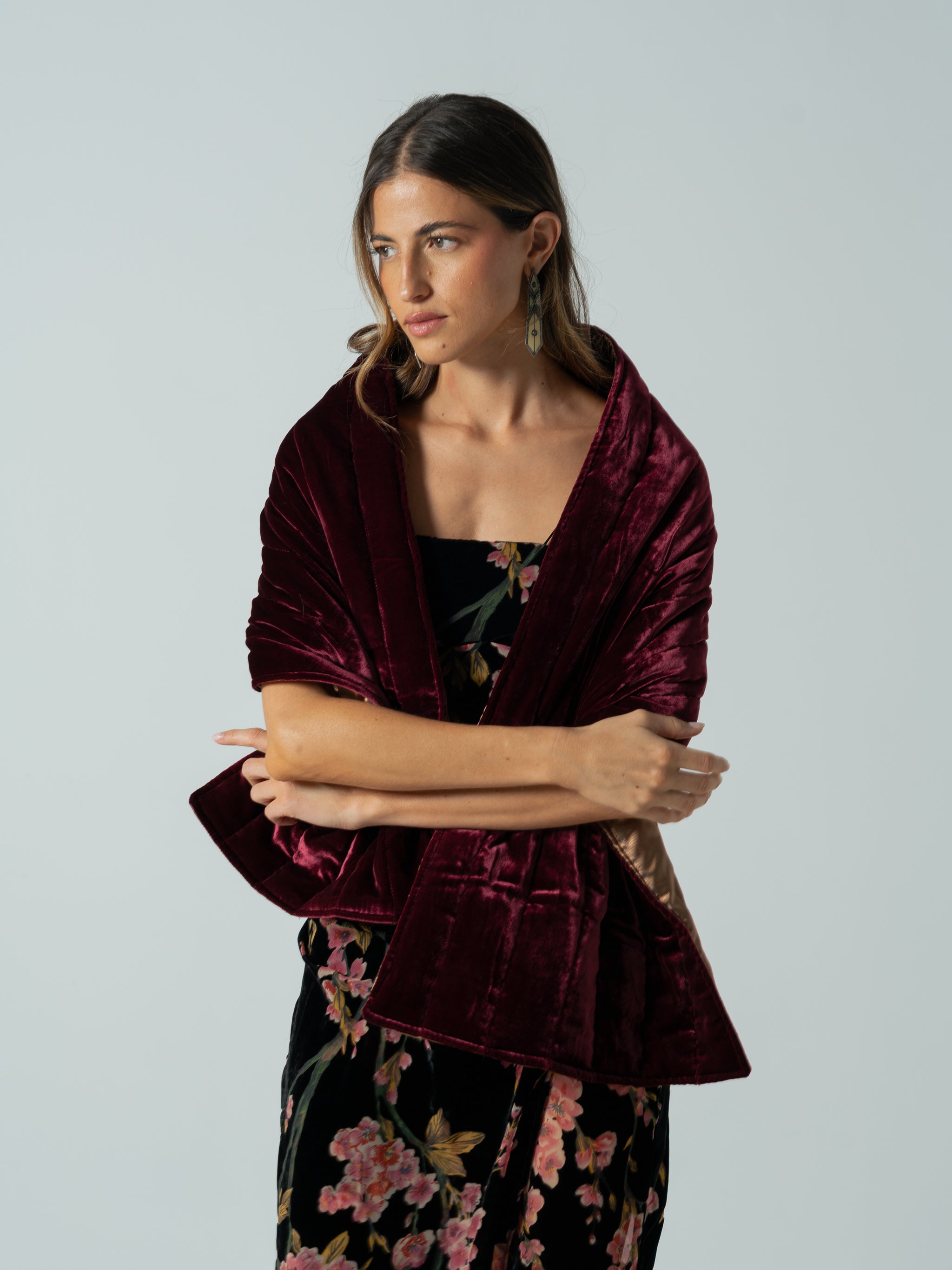 BURGUNDY SILK VELVET CAPE