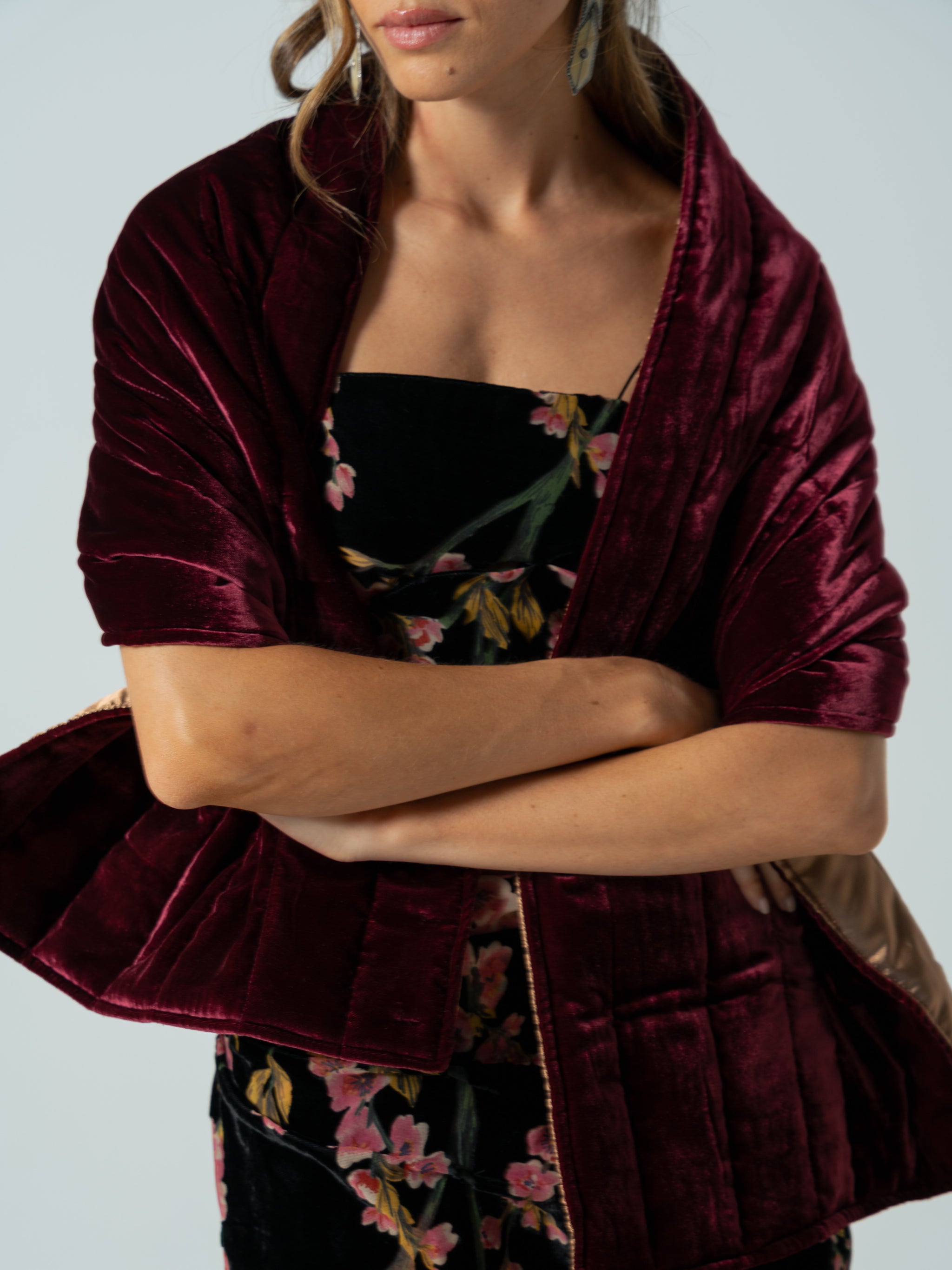 BURGUNDY SILK VELVET CAPE