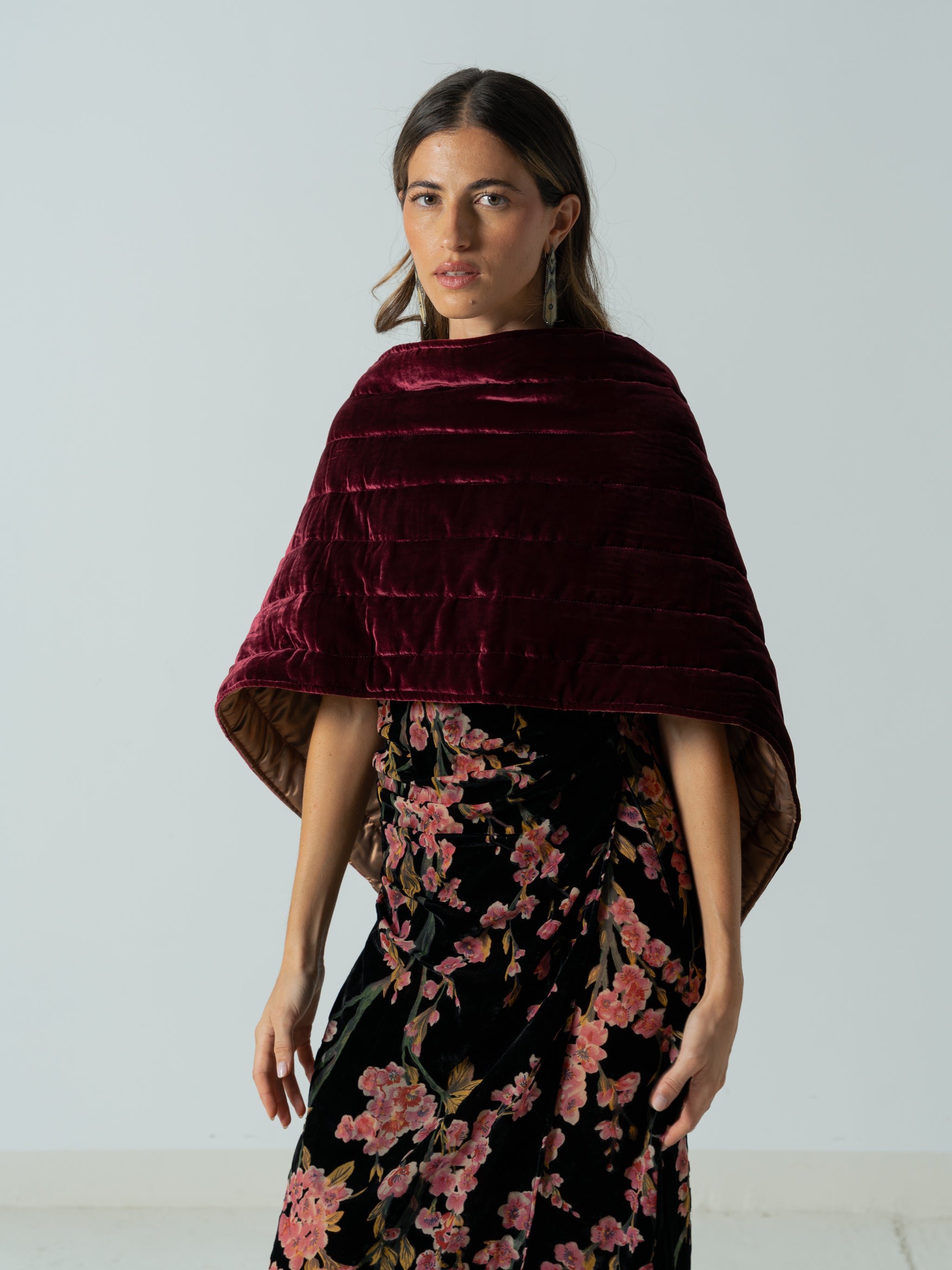 BURGUNDY SILK VELVET CAPE