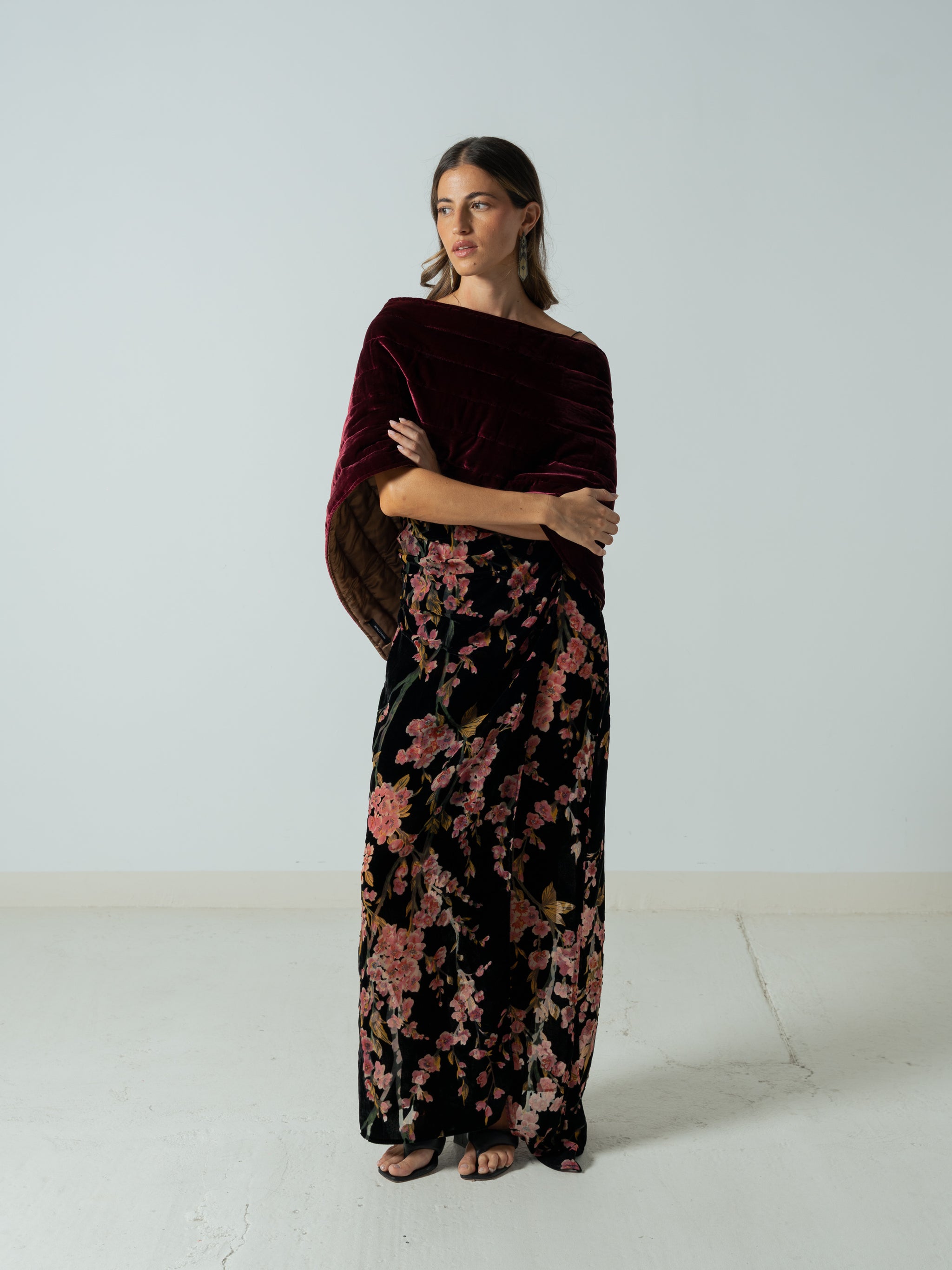 BURGUNDY SILK VELVET CAPE