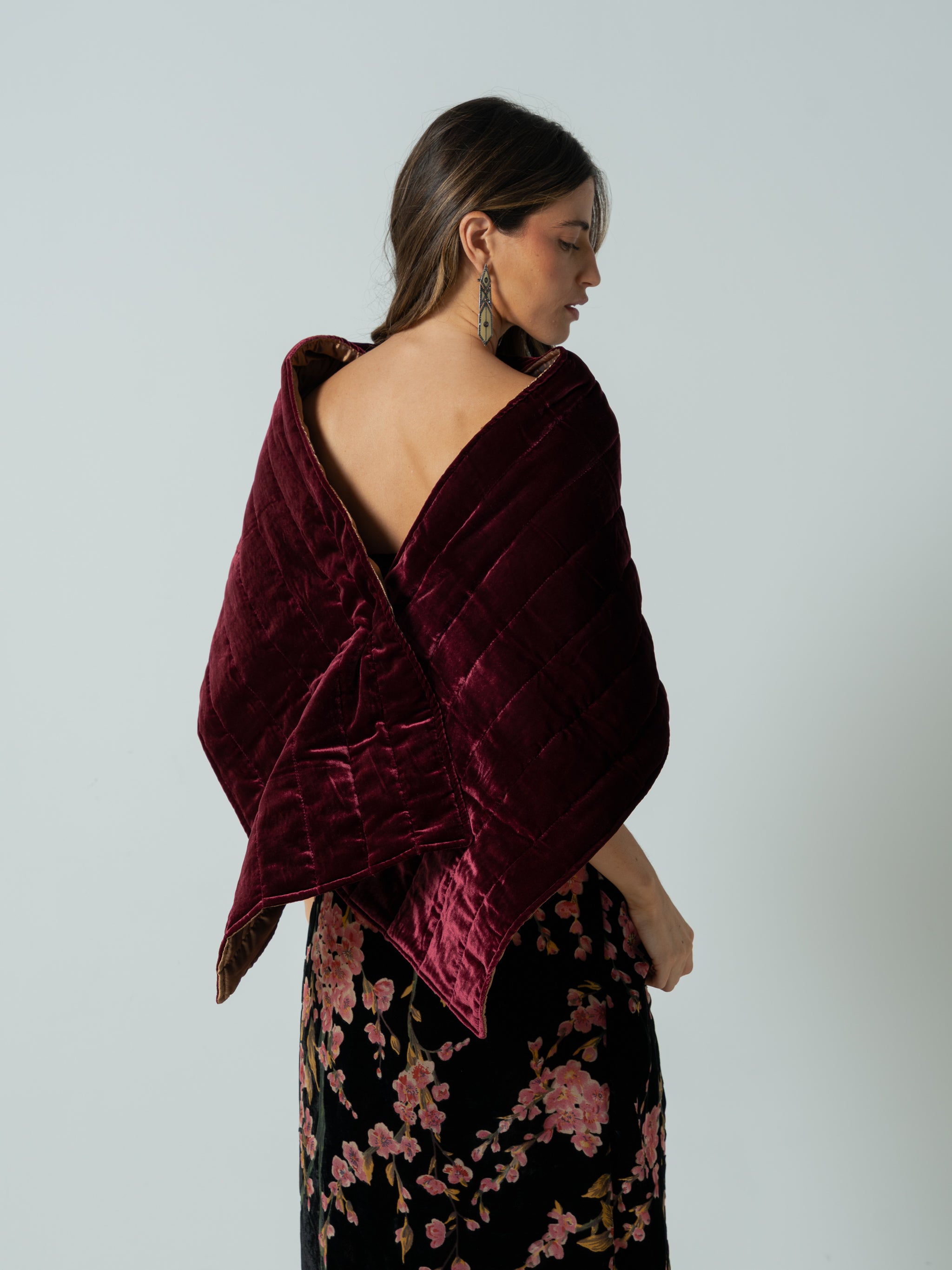 BURGUNDY SILK VELVET CAPE