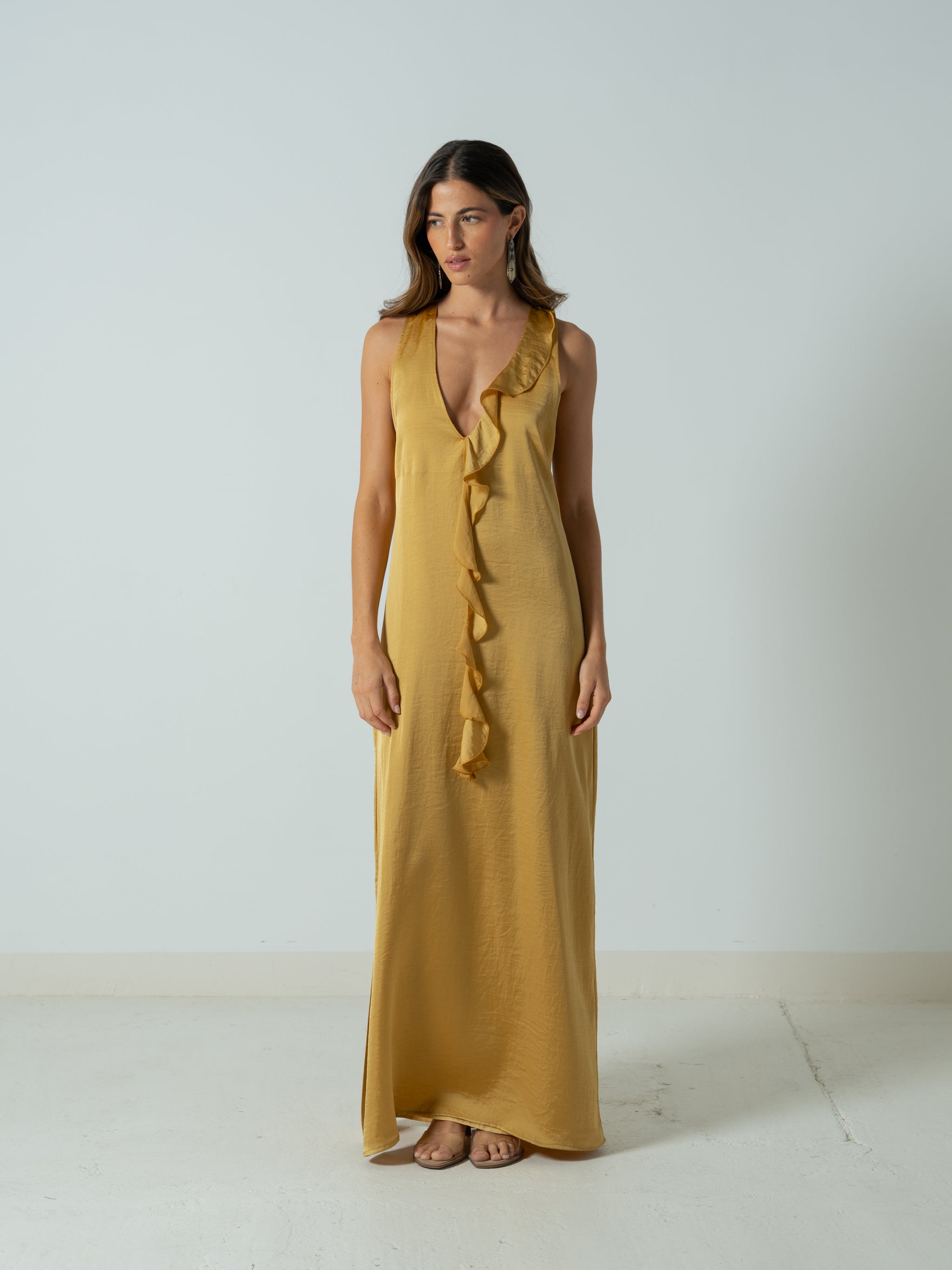 STRAW YELLOW SATIN DRESS