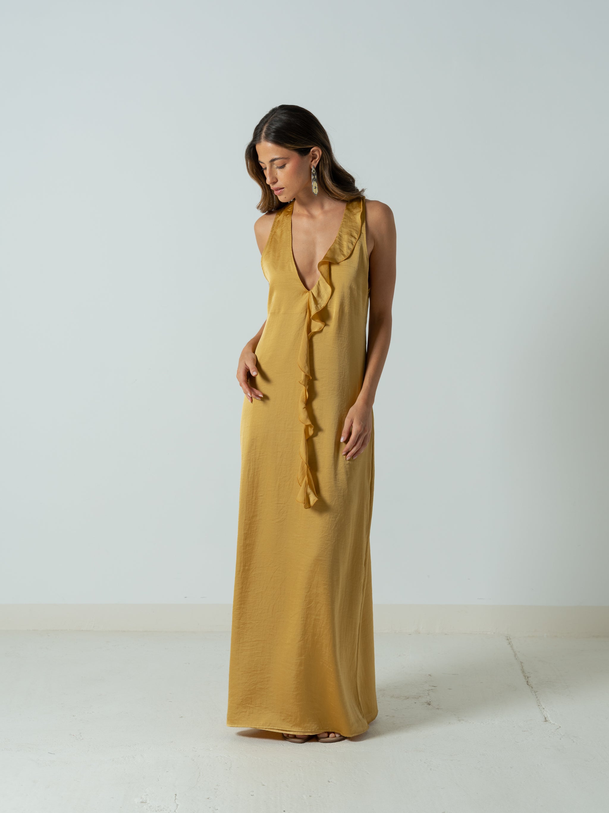 STRAW YELLOW SATIN DRESS