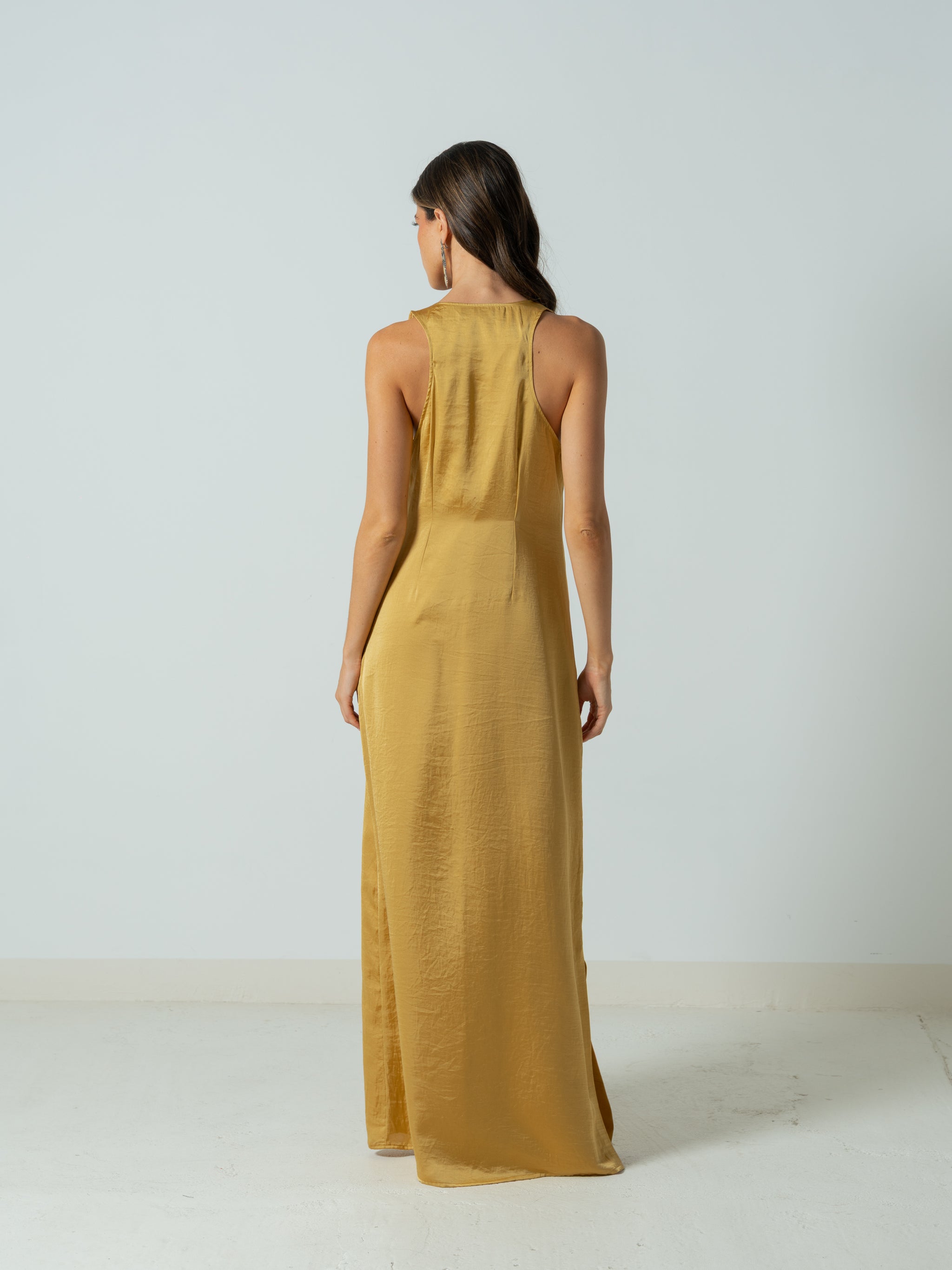 STRAW YELLOW SATIN DRESS