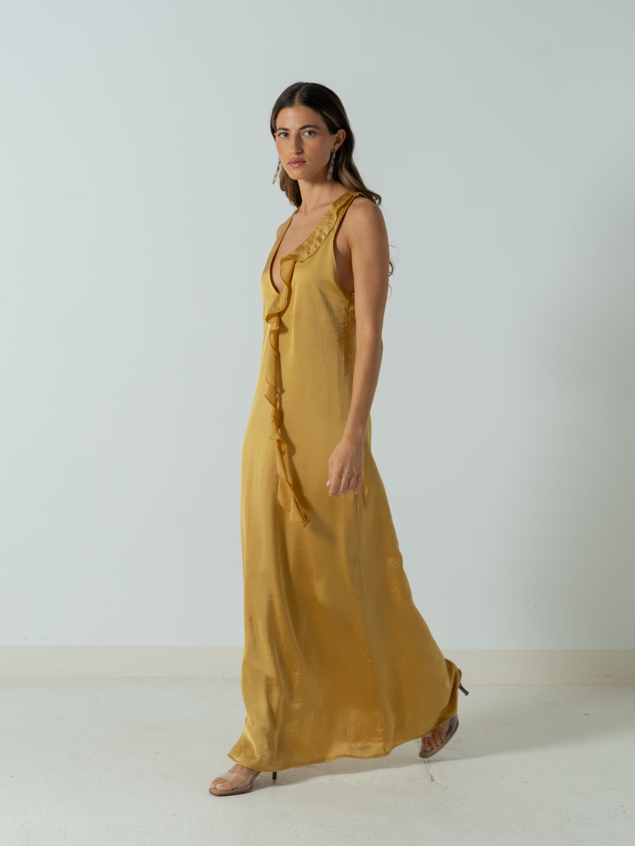 STRAW YELLOW SATIN DRESS