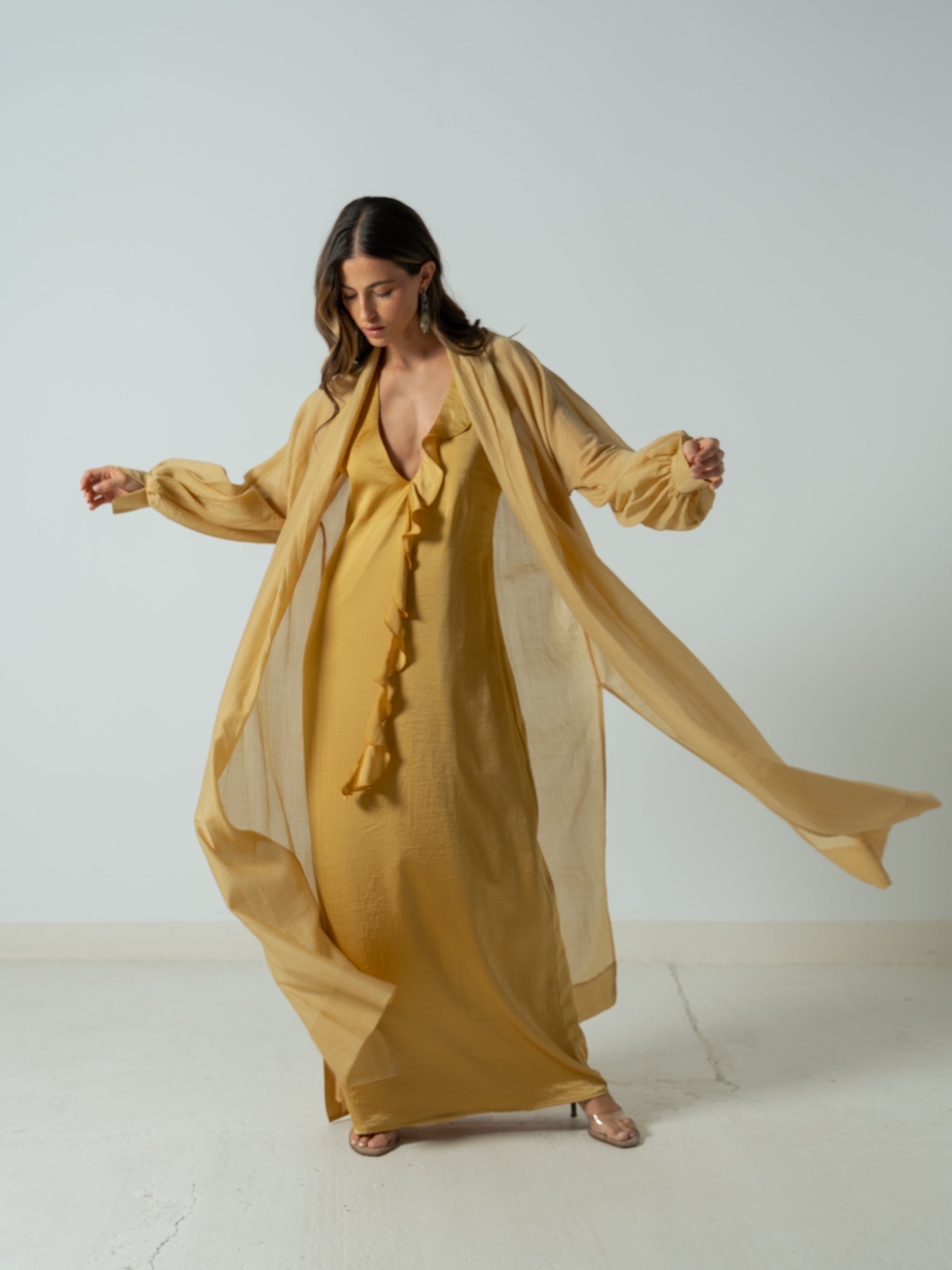 STRAW YELLOW SATIN DRESS