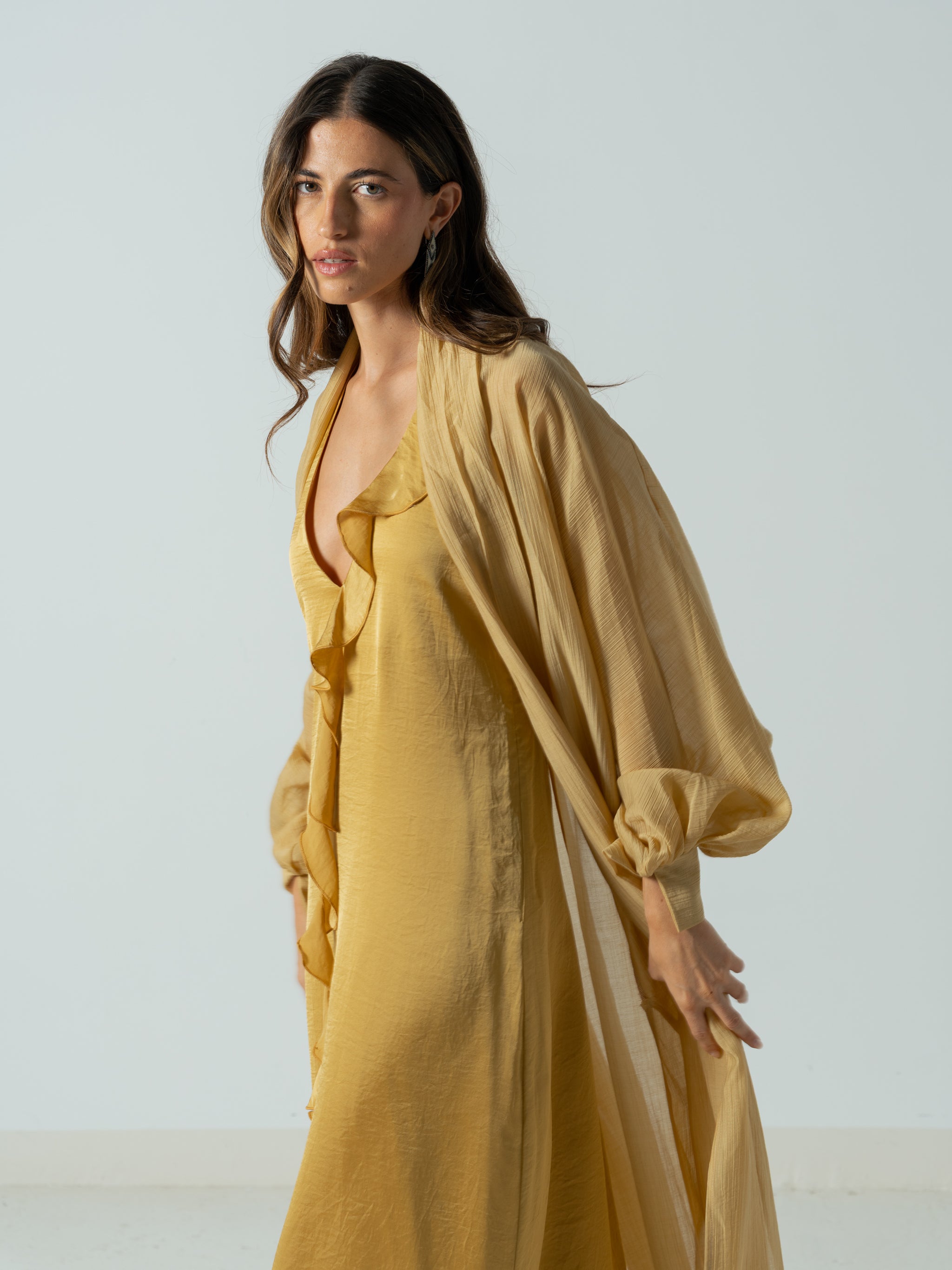 STRAW YELLOW SATIN DRESS