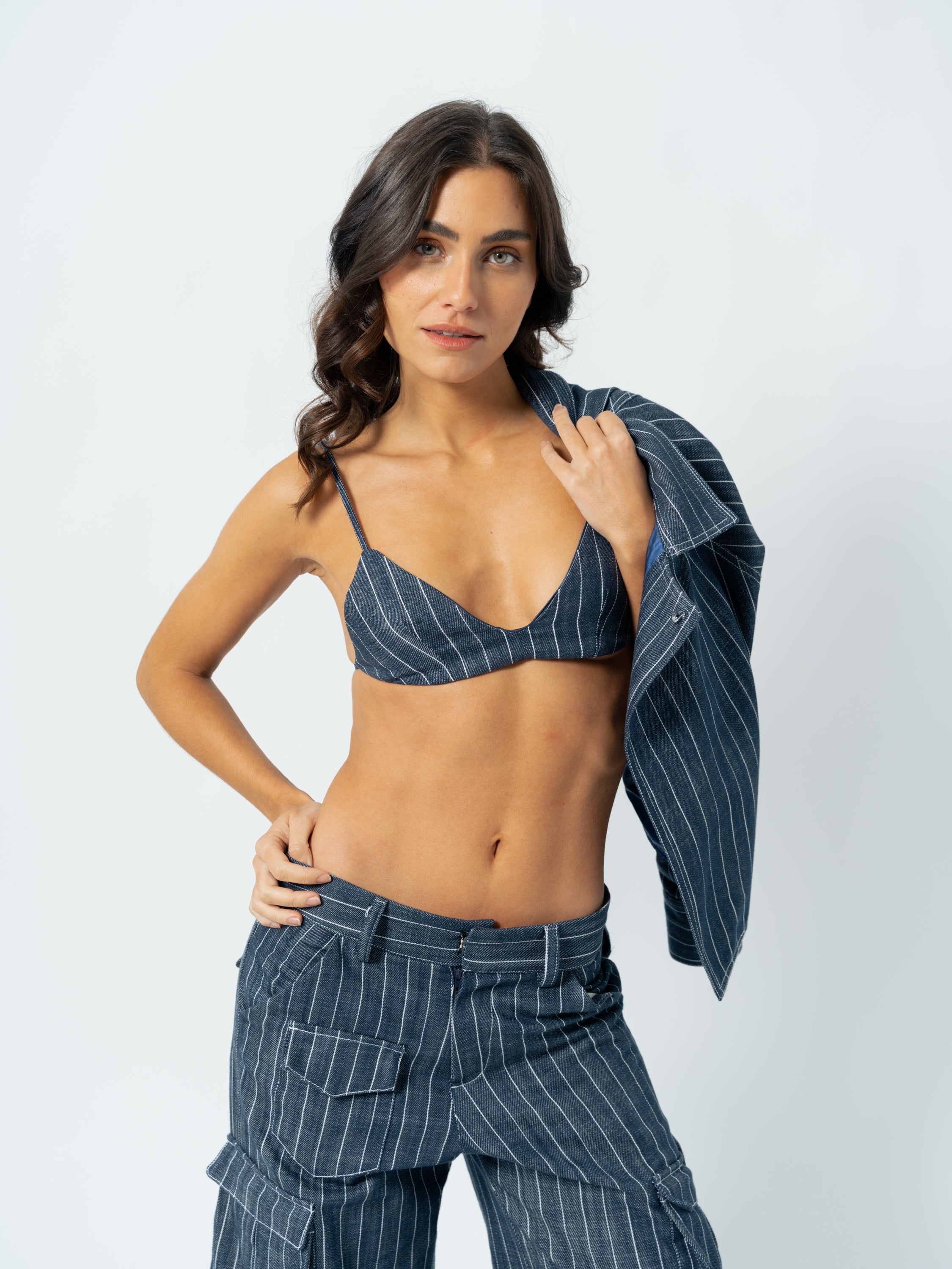 STRIPED DENIM BRA