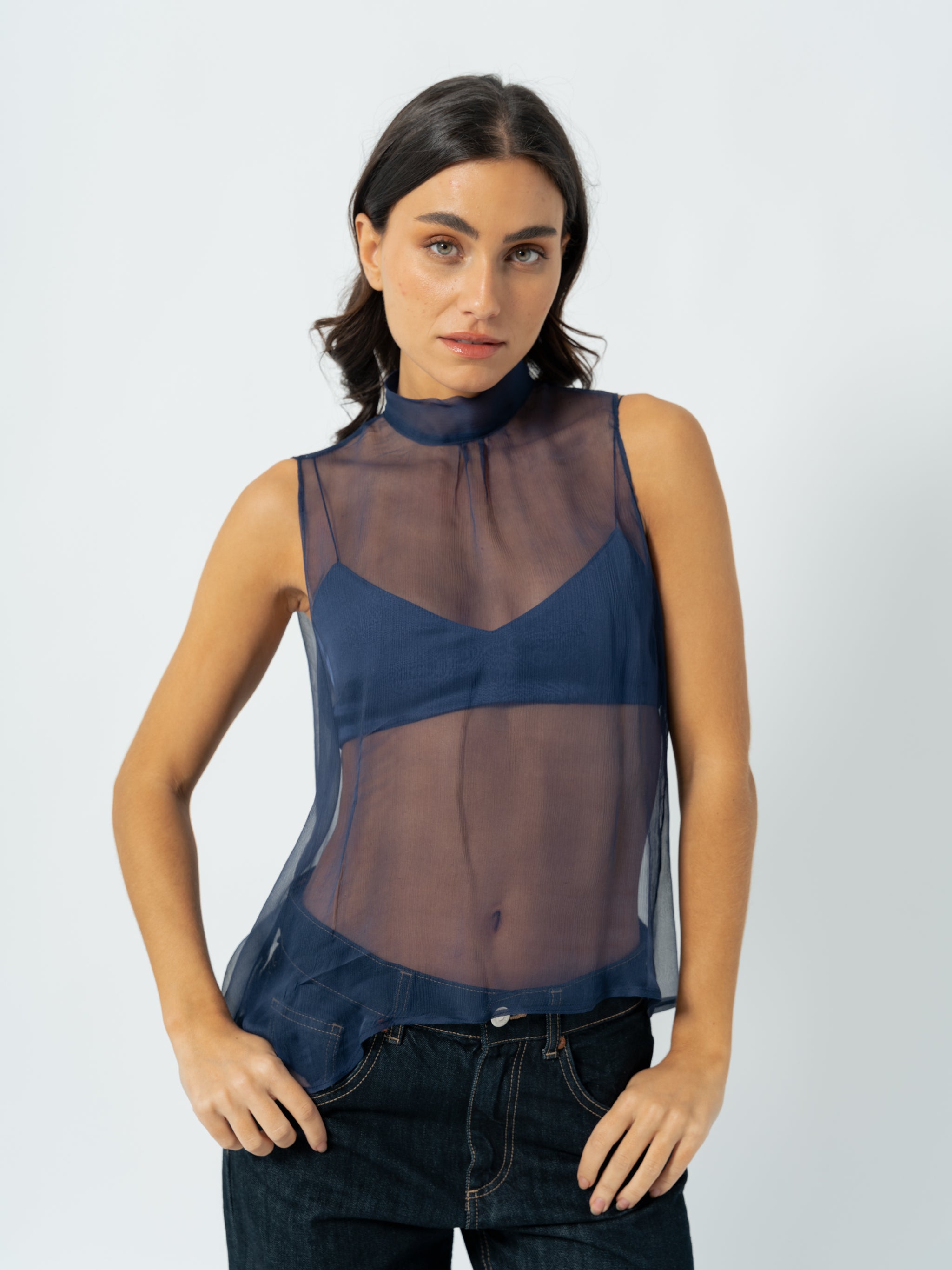 JULIET NAVY SILK TOP