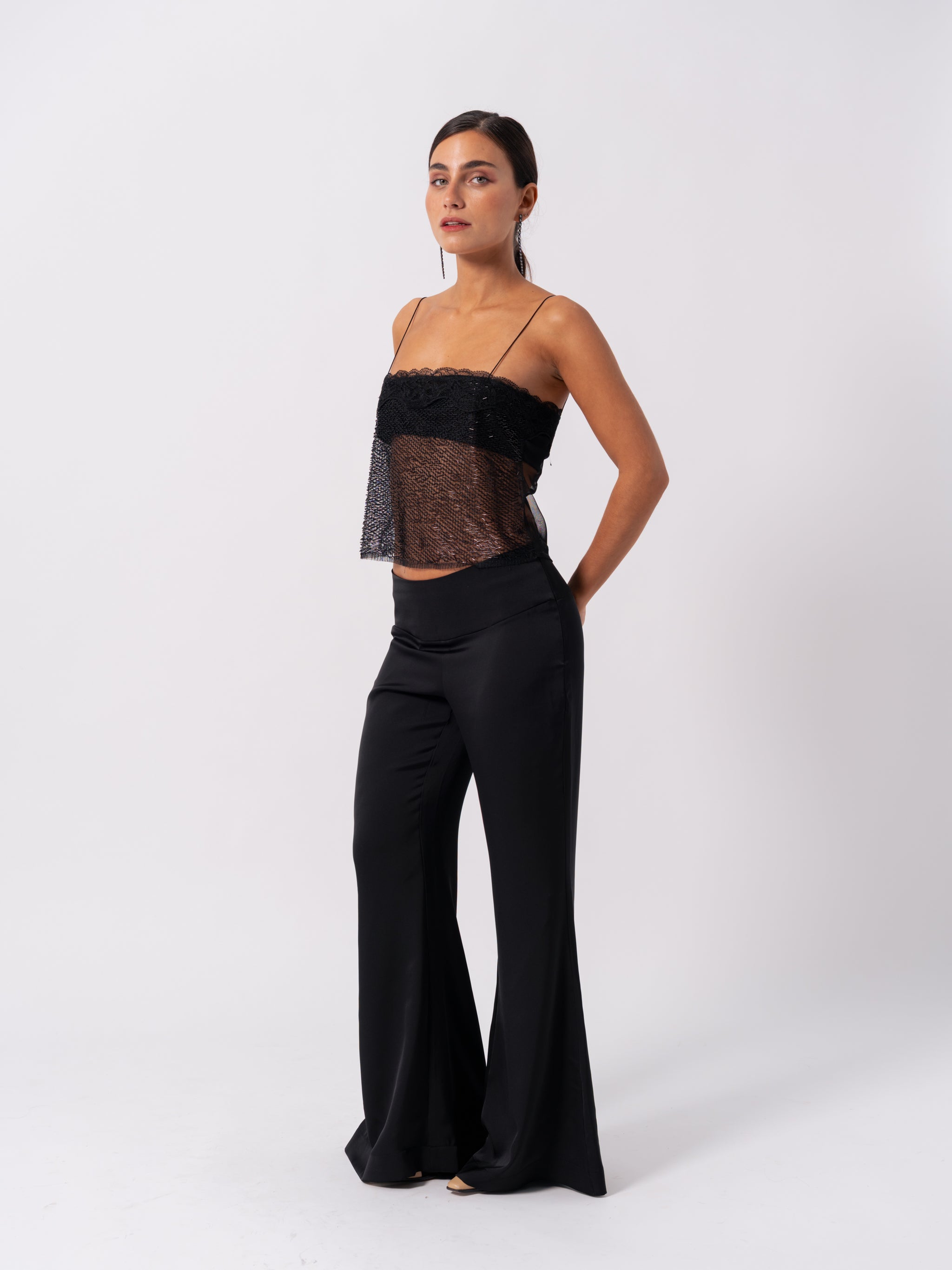 SATIN BLACK TROUSERS