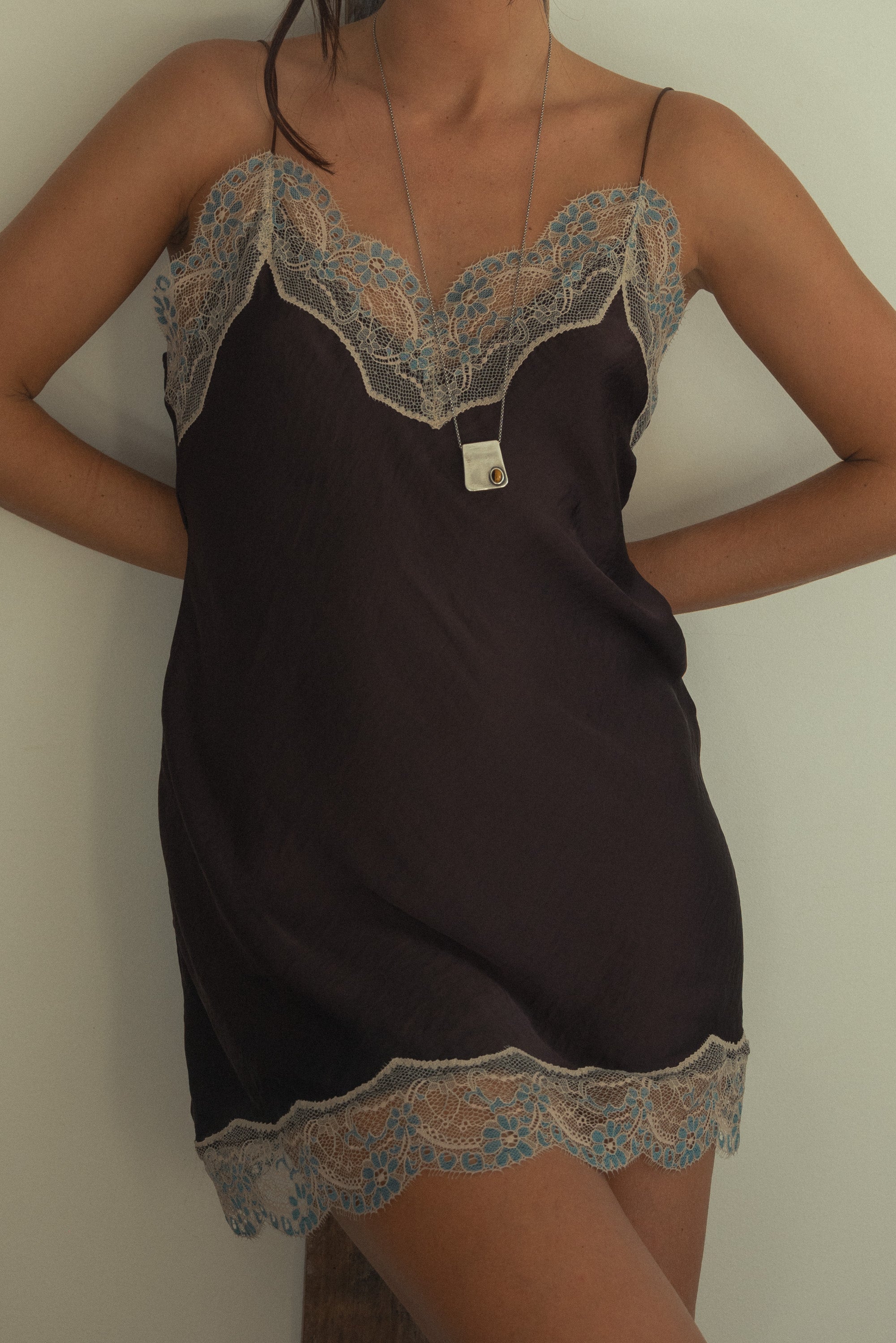 MINI CHOCOLATE SLIP DRESS