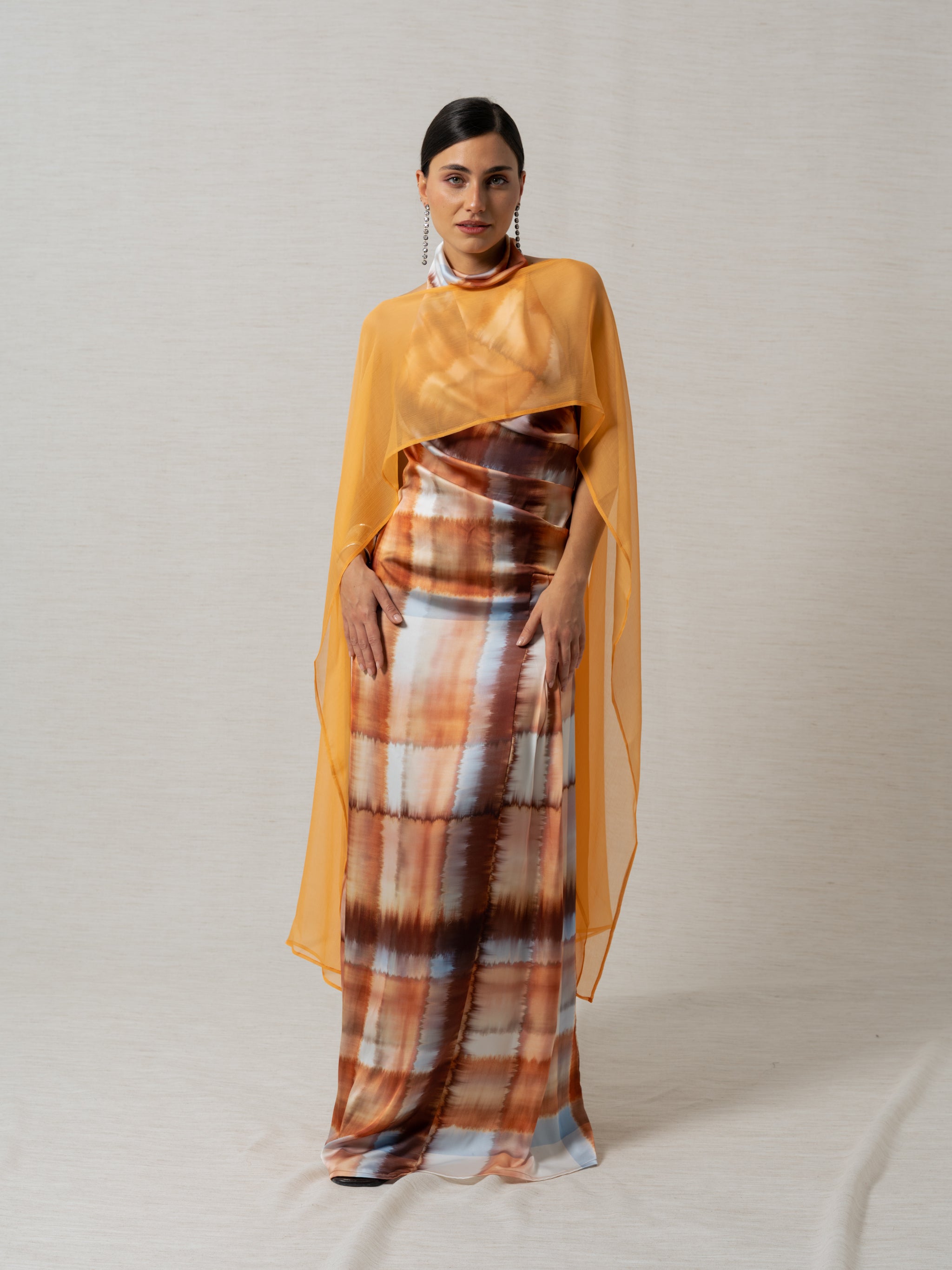 LONG ORANGE SILK CAPE