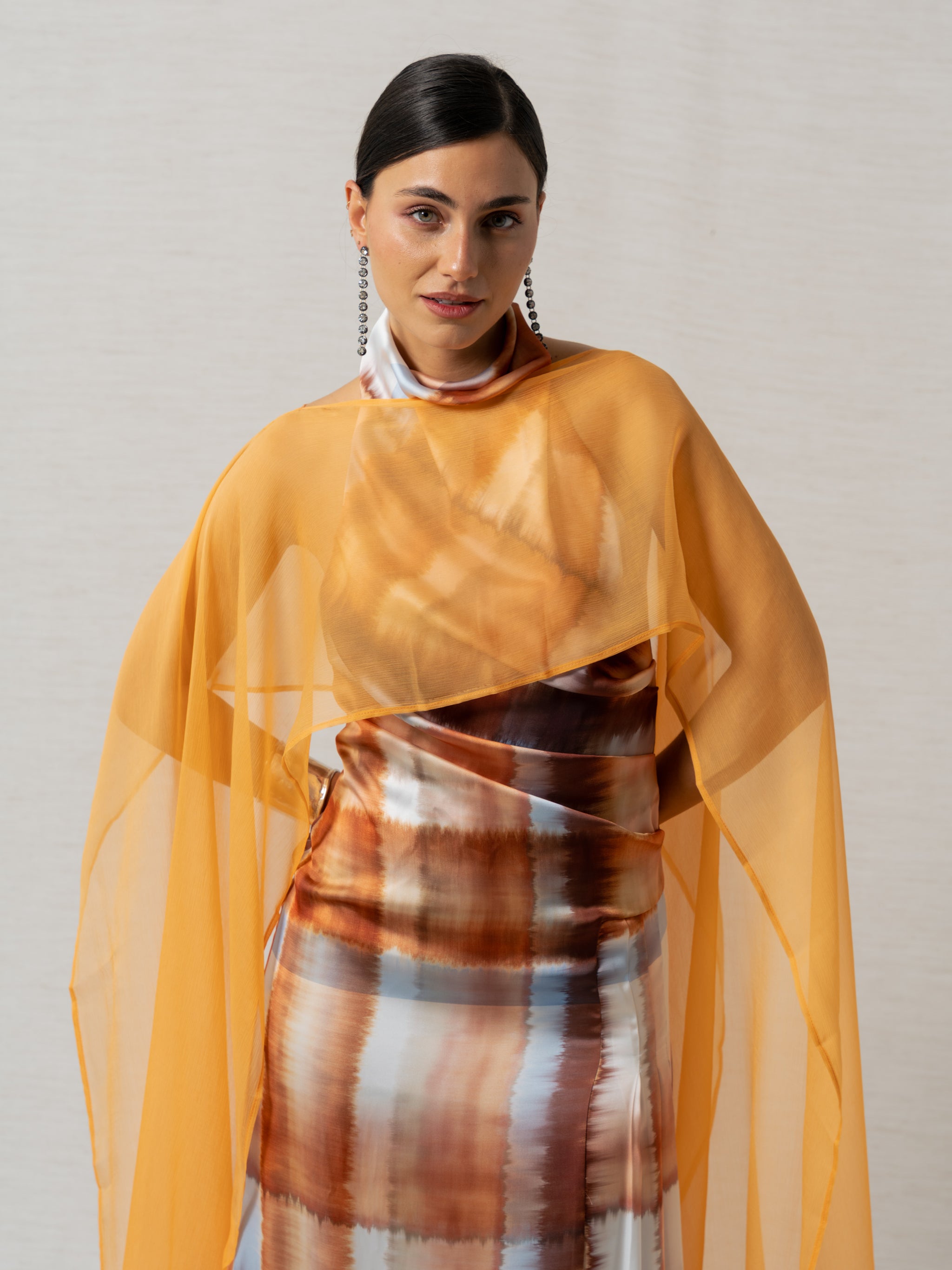 silk cape dress Asymmetric Cape Silk Dress (Powder Blue) B.ENCORE Official Website