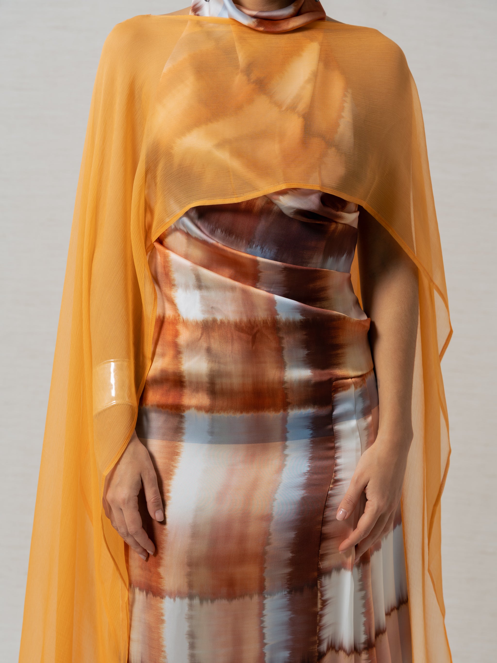 LONG ORANGE SILK CAPE