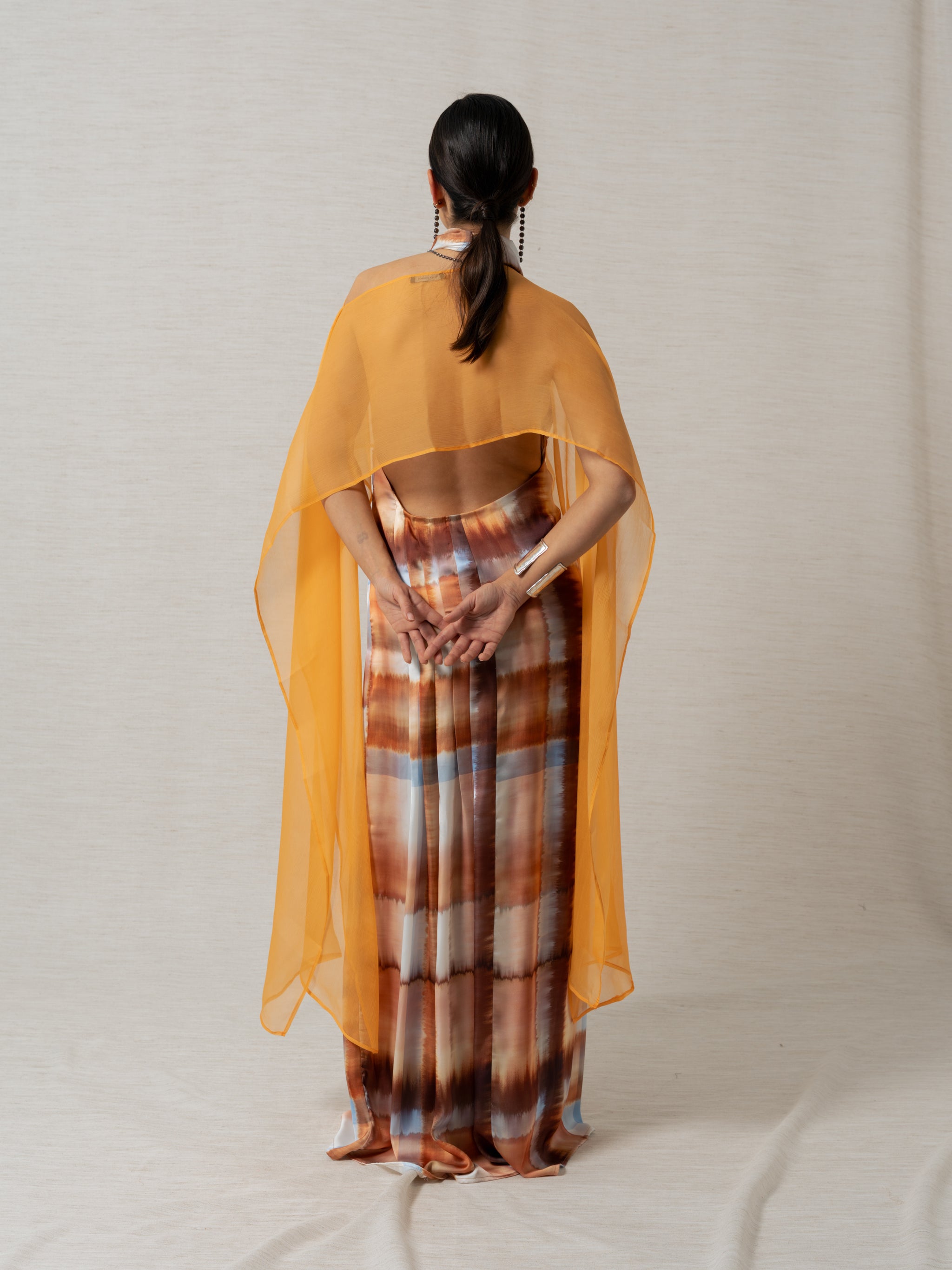 LONG ORANGE SILK CAPE