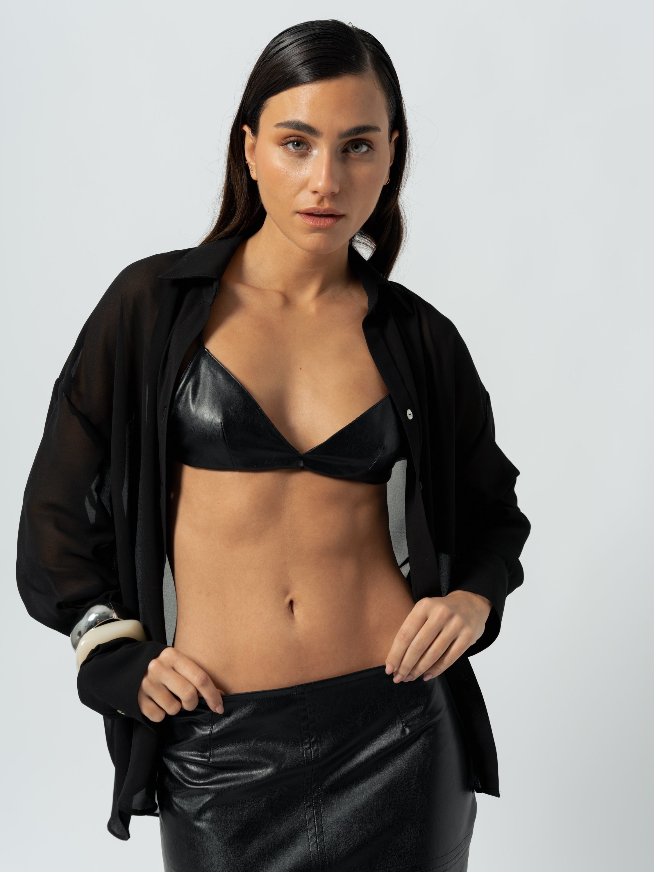 BLACK LEATHER BRA