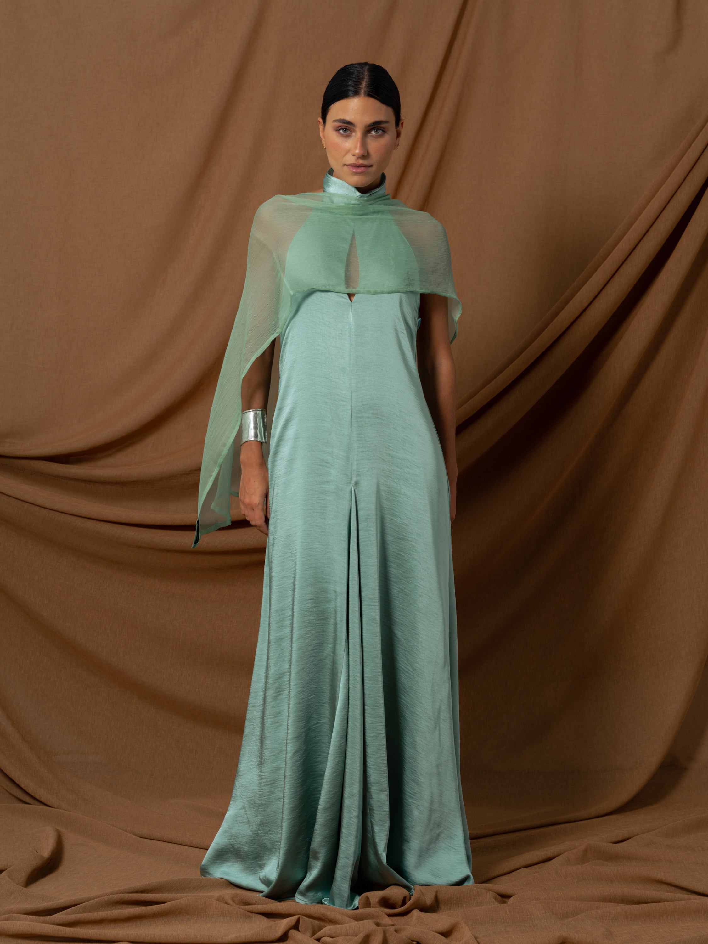 WATER GREEN SILK CAPE