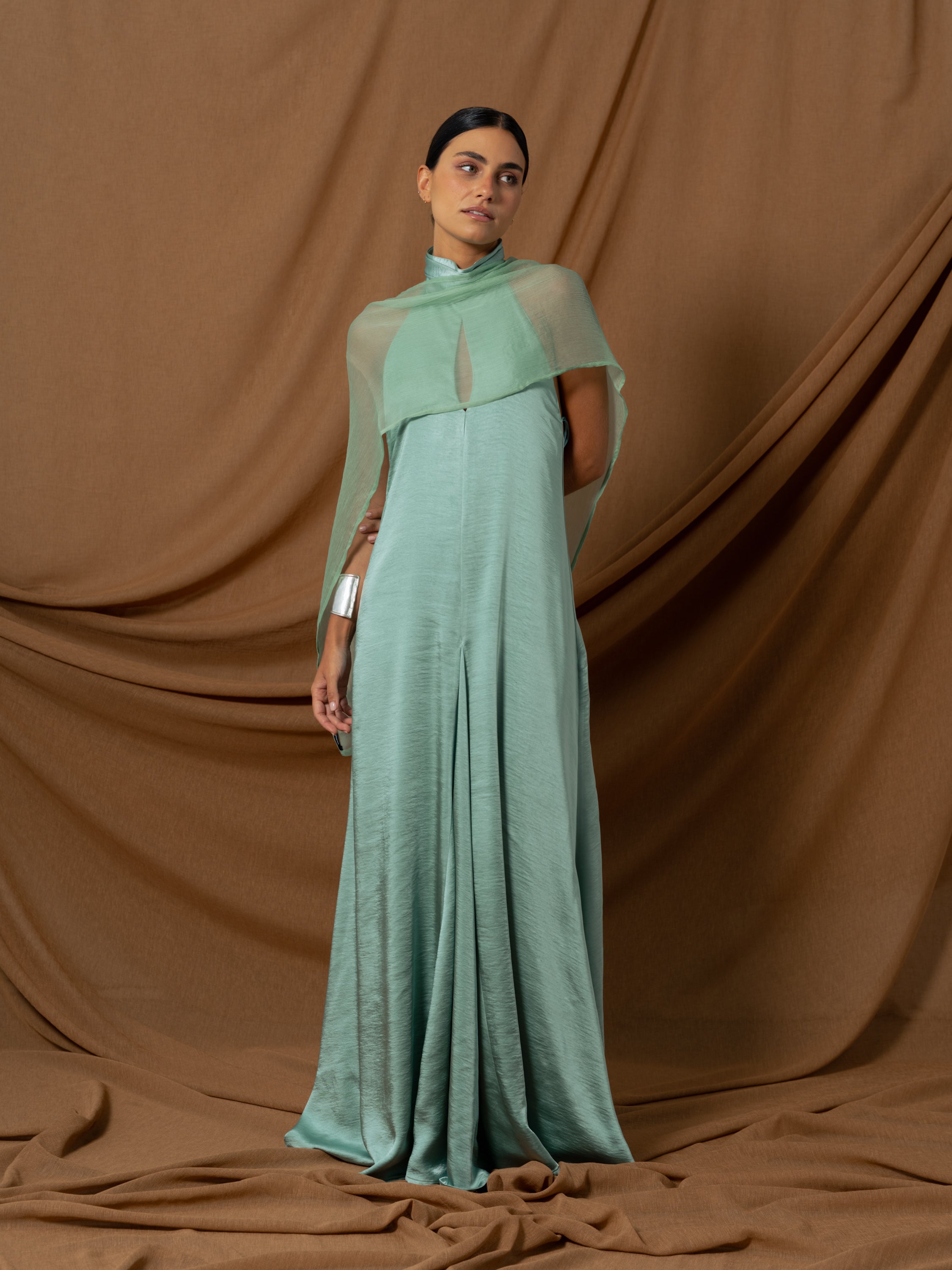 WATER GREEN SILK CAPE