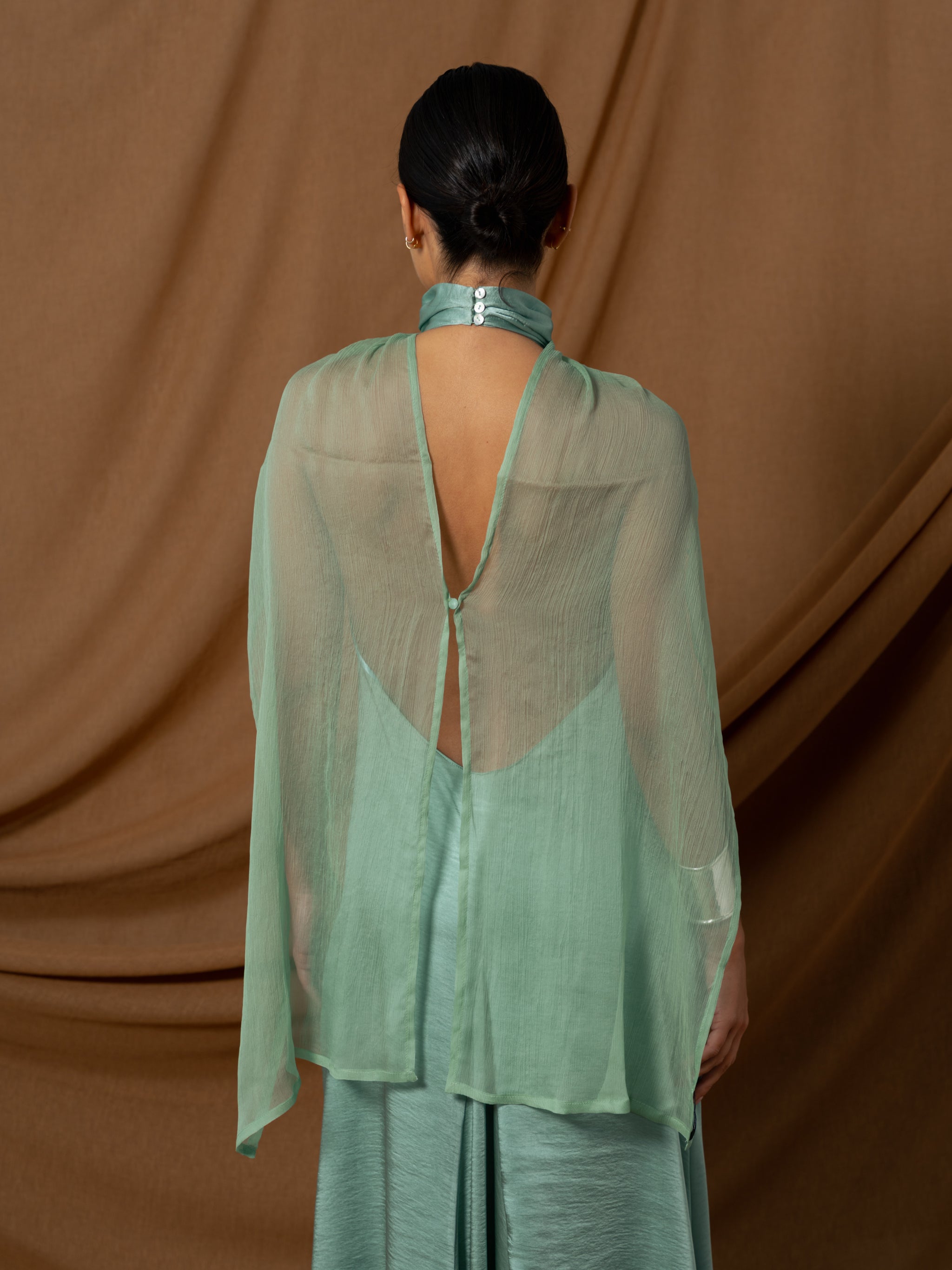 WATER GREEN SILK CAPE