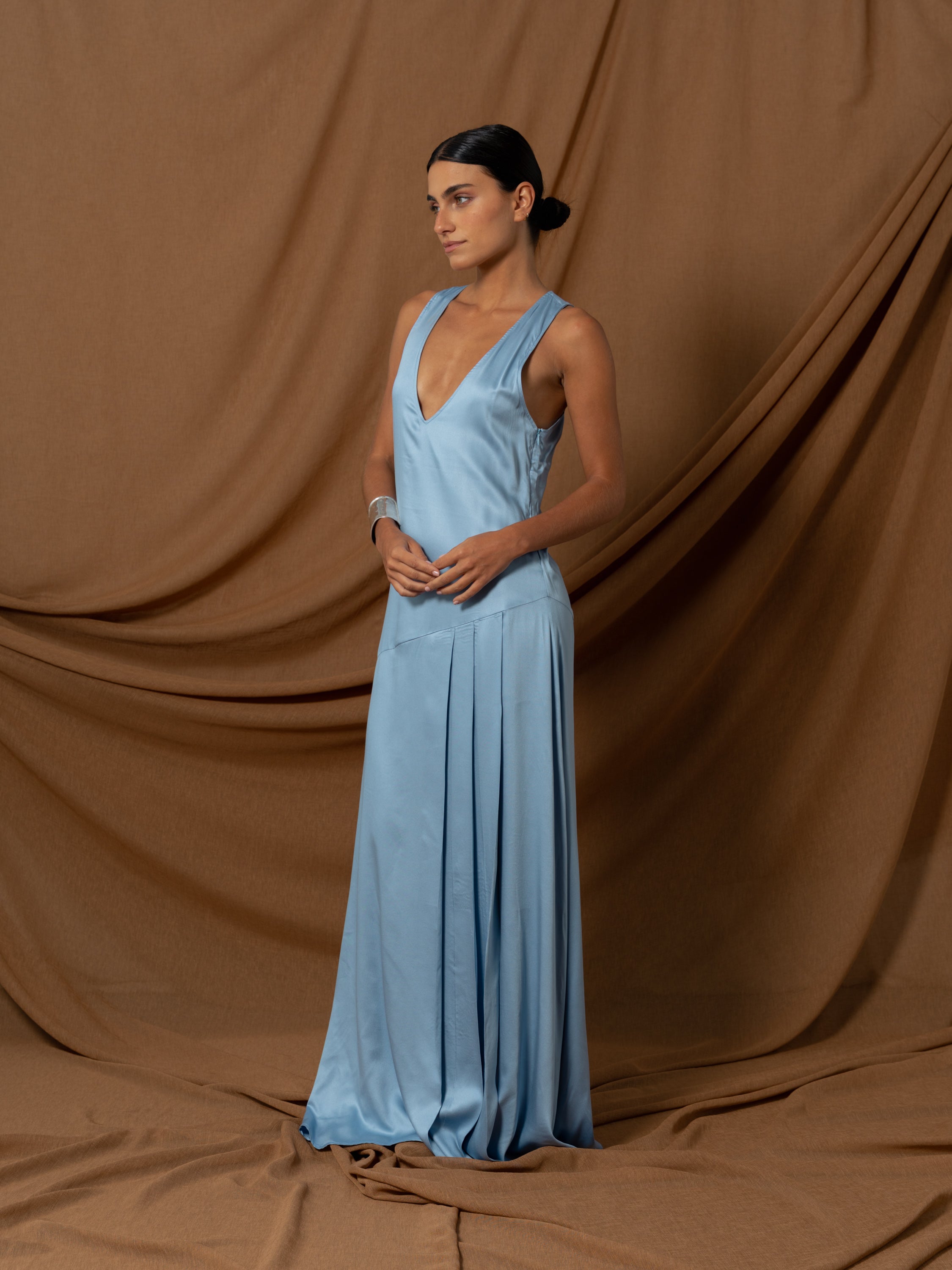 light blue silk dress Shimma Blue Satin Mini Dress - US 16