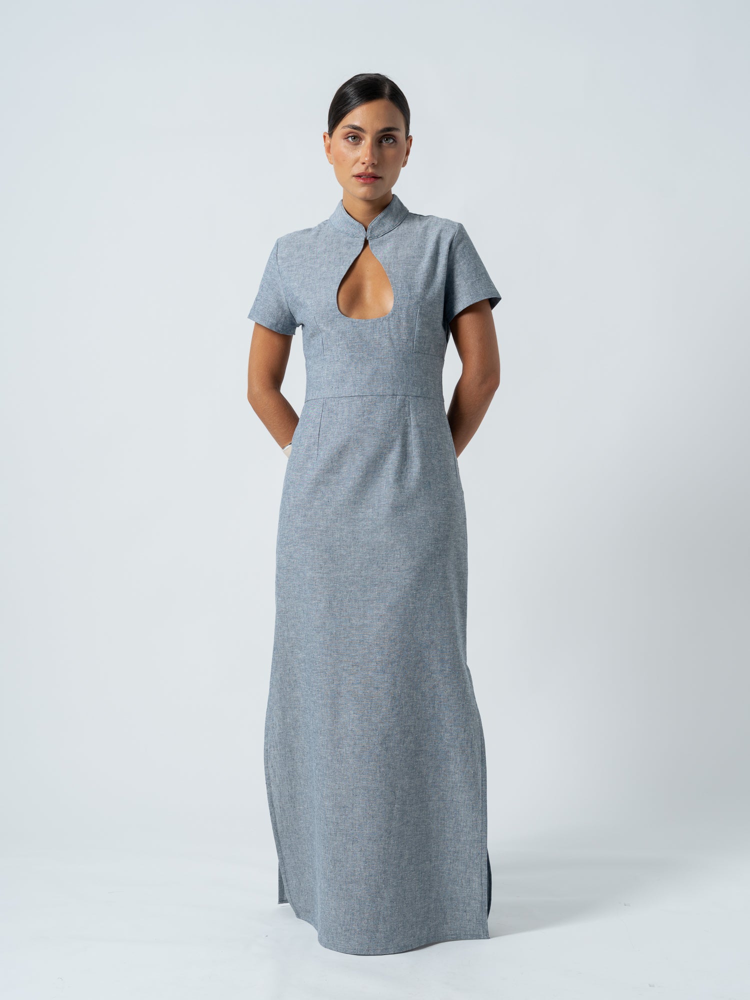 caterina maxi dress ProductID: 112010 3% Spandex Care InstructionsHand Imagine clocking in, going Color:Black and Royal Blue