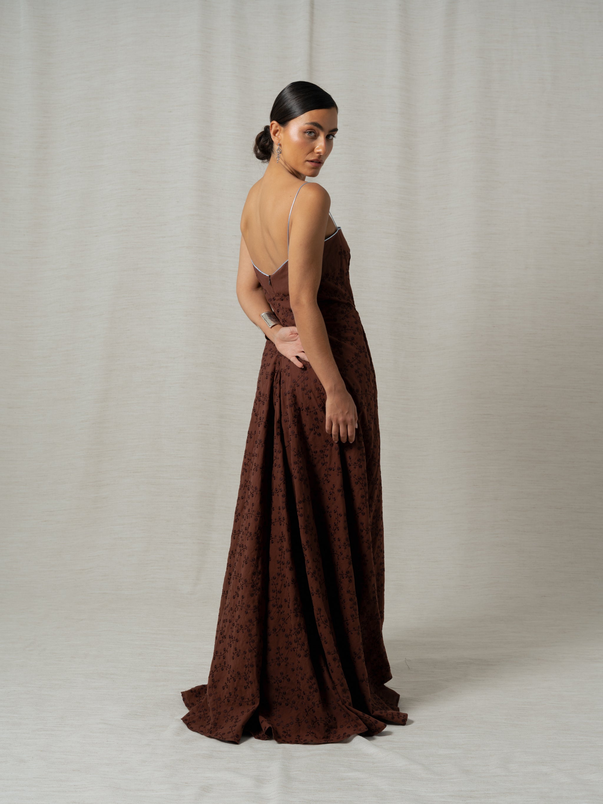 chocolate maxi dress The Samara Satin Maxi Dress Chocolate Brown